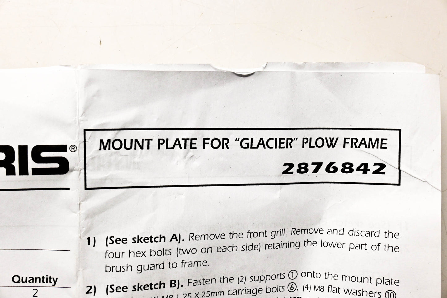 New OEM Polaris 2876842 Mount Plate Kit NOS