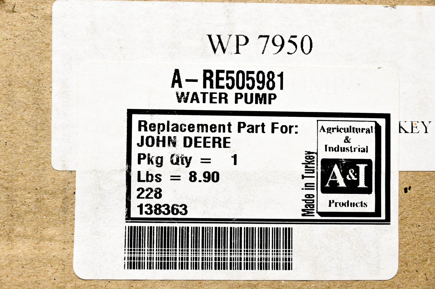 A&I Products A-RE505981, WP 7950 Water Pump & Gaskets NOS