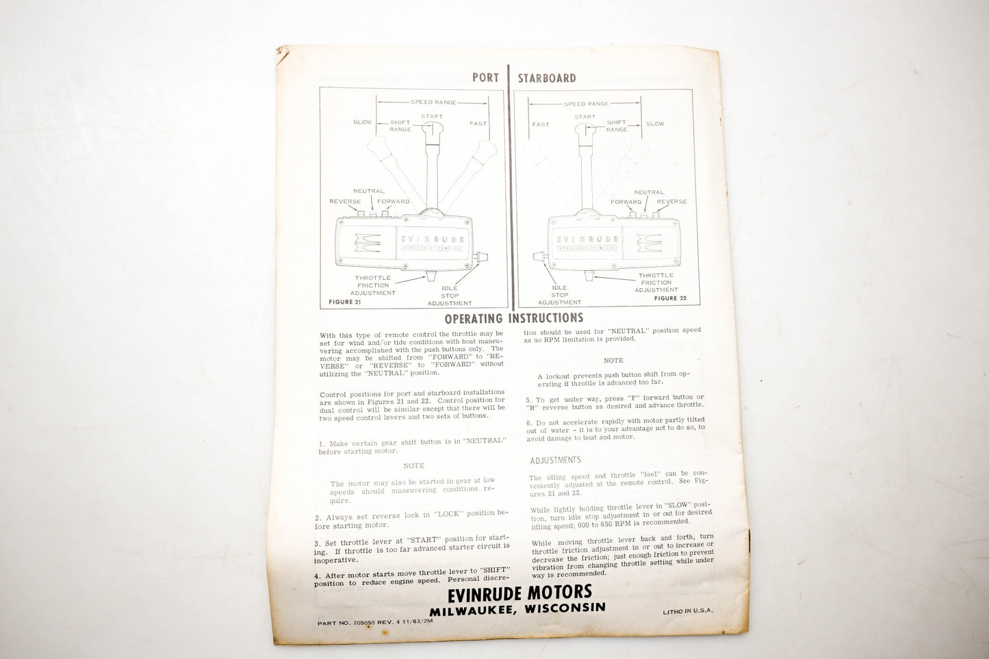 Evinrude 205050 Push Button Remote Control Instructions 1963
