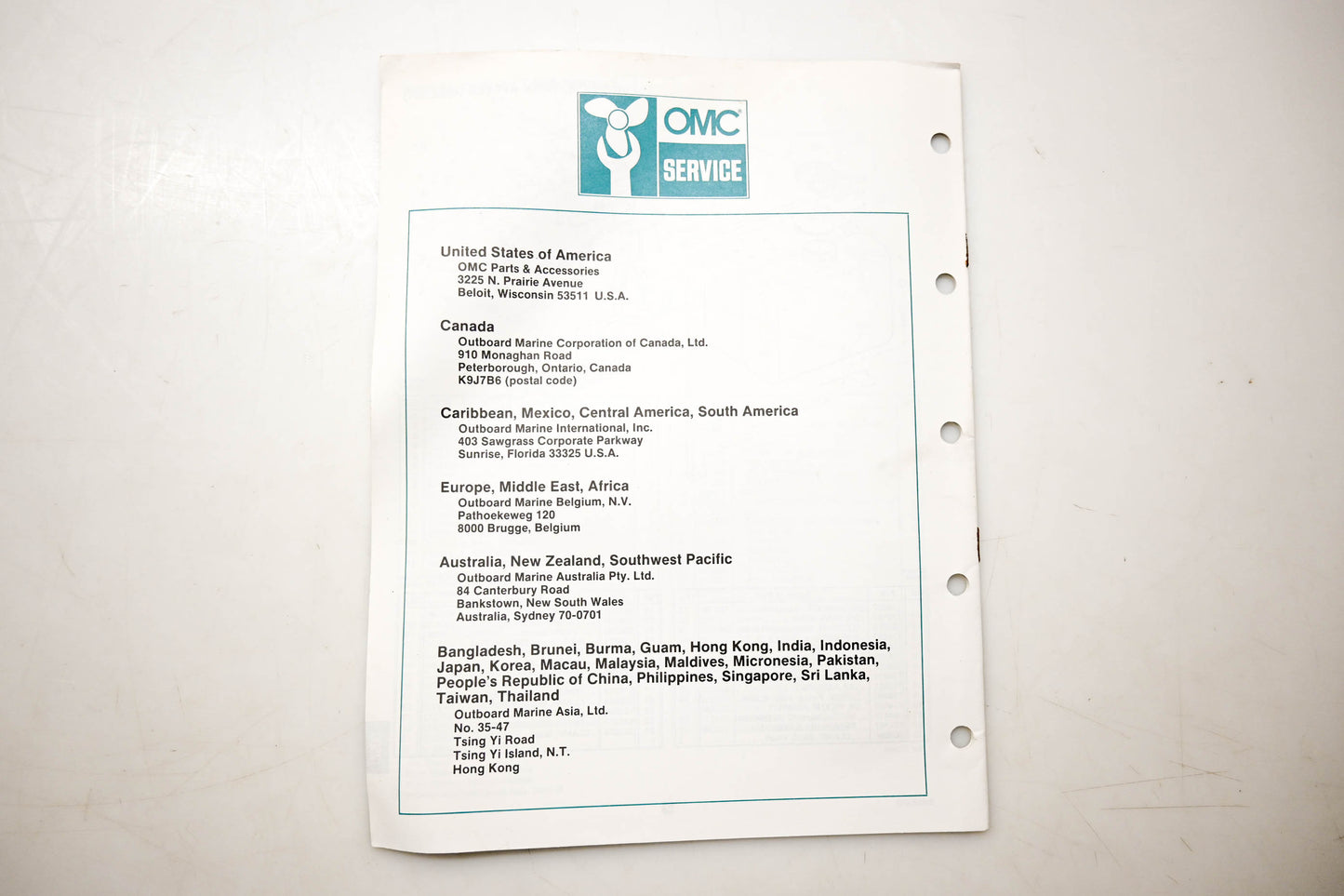 OMC 432239 Parts Catalog 2500 CC Commercial Models