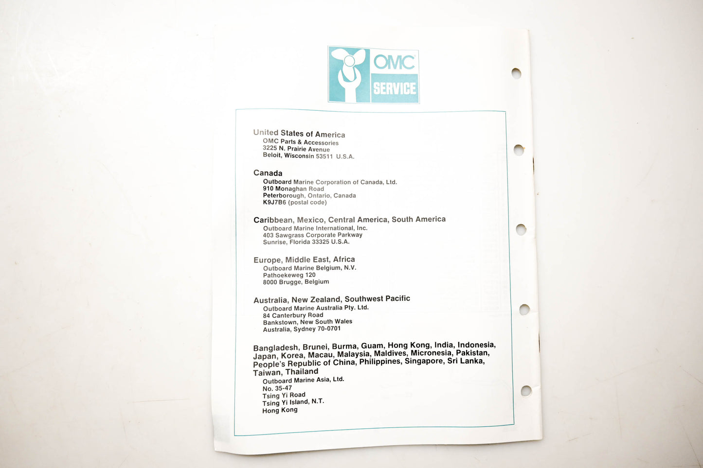 OMC 432241 Parts Catalog 220/225 Models