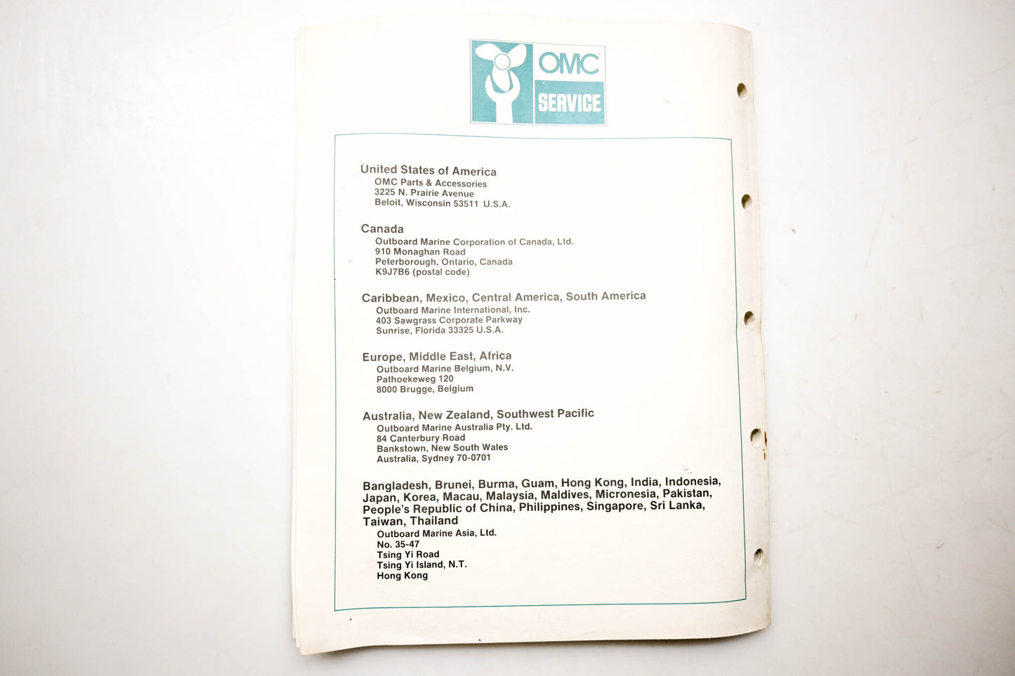 OMC 174750 Parts Catalog Accessories