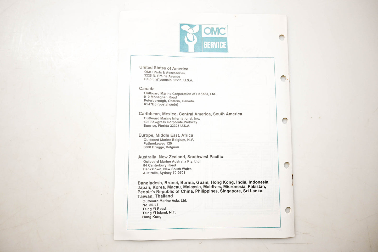 OMC 432207 Parts Catalog 4 Models