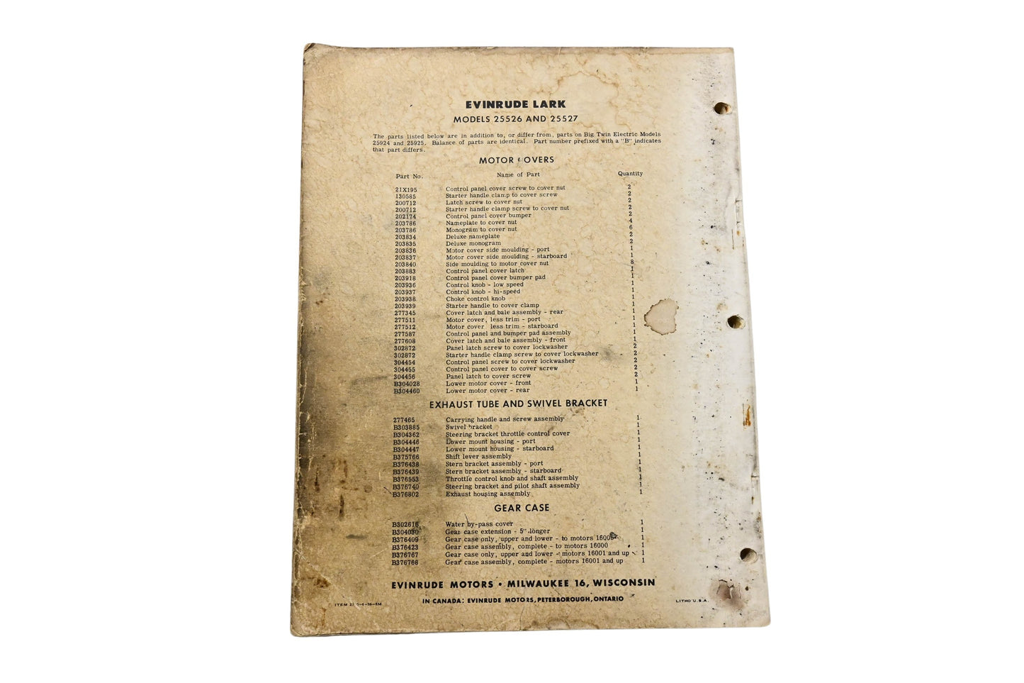 Evinrude 270-6-56-8M 1954 Parts List Evinrude Lightwin Ducktwin Models 3018 3019 3020