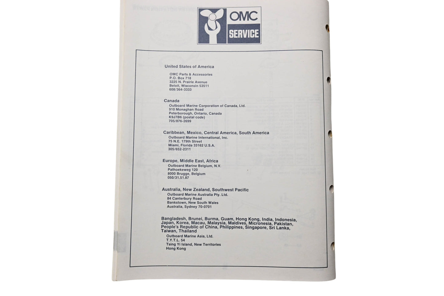 OMC 398636 Parts Catalog 200/225 Commercial Models