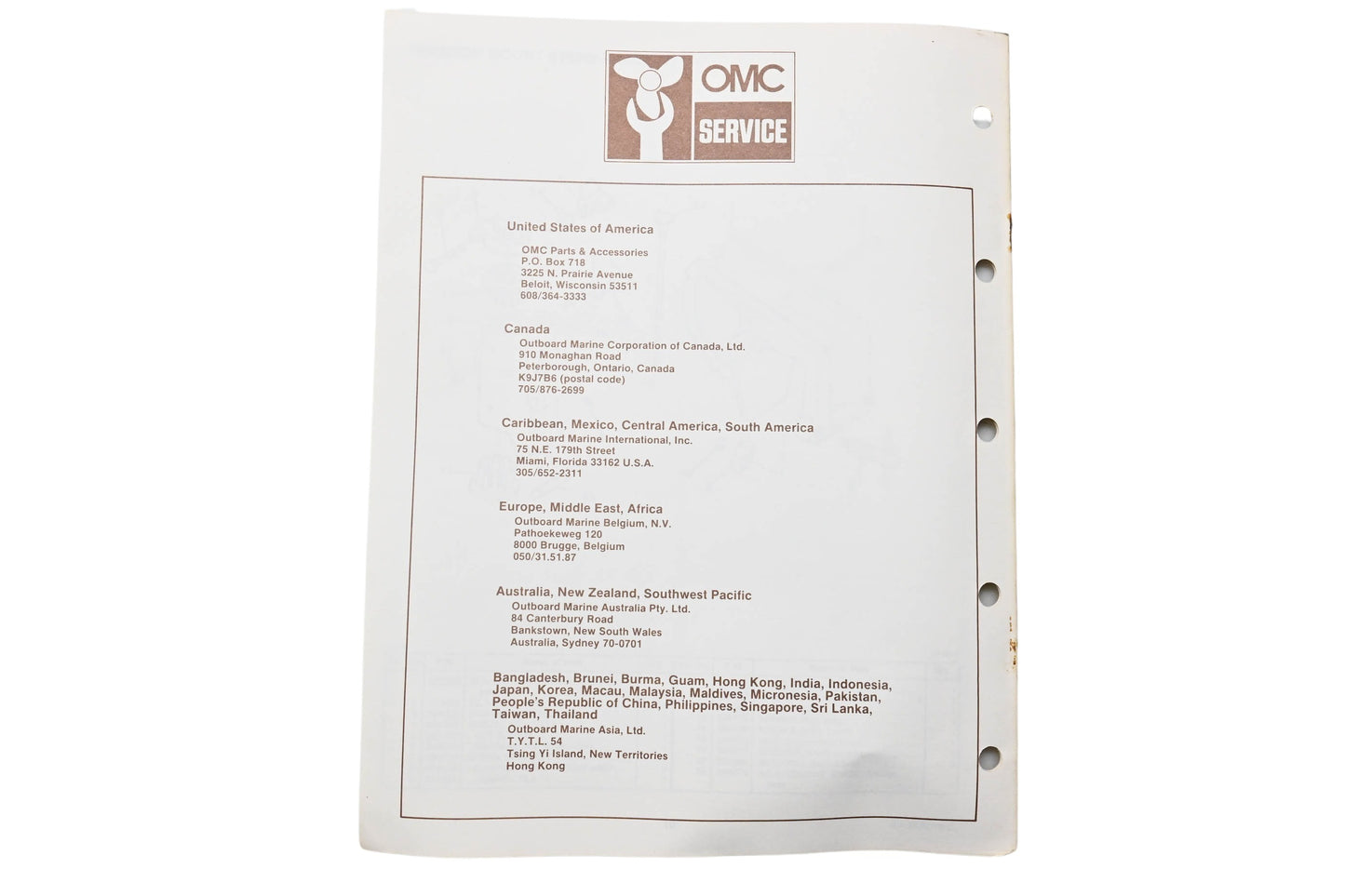 OMC 397310 Parts Catalog Electric Outboards