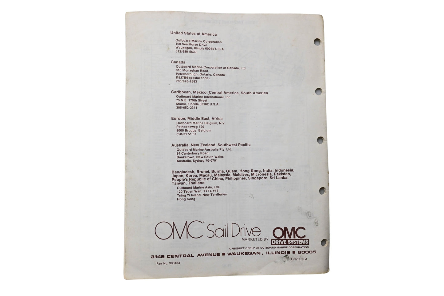 OMC 983433 Sail Drive Parts Catalog Model 15S14M