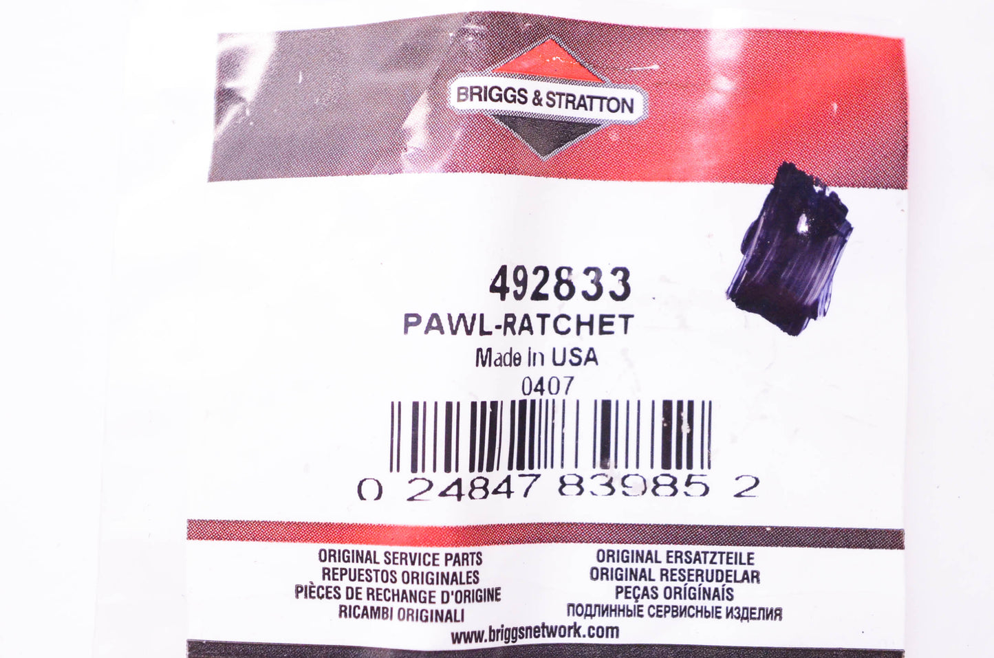 New OEM Briggs & Stratton 492833 Ratchet Pawl NOS