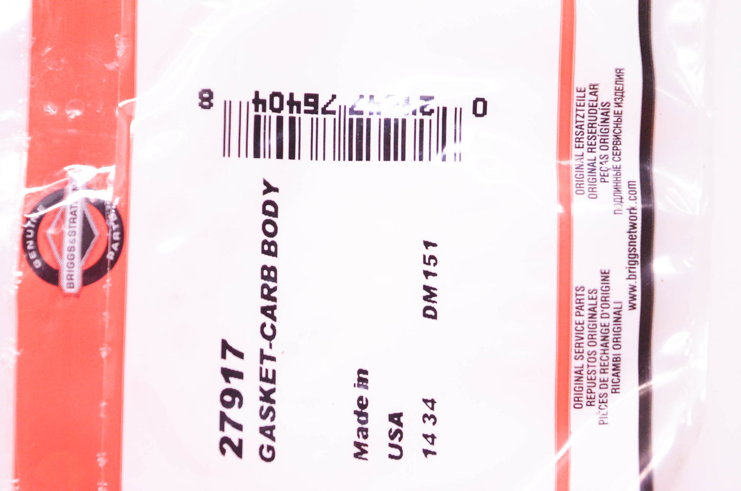 New OEM Briggs & Stratton 27917 Carburetor Body Gasket NOS