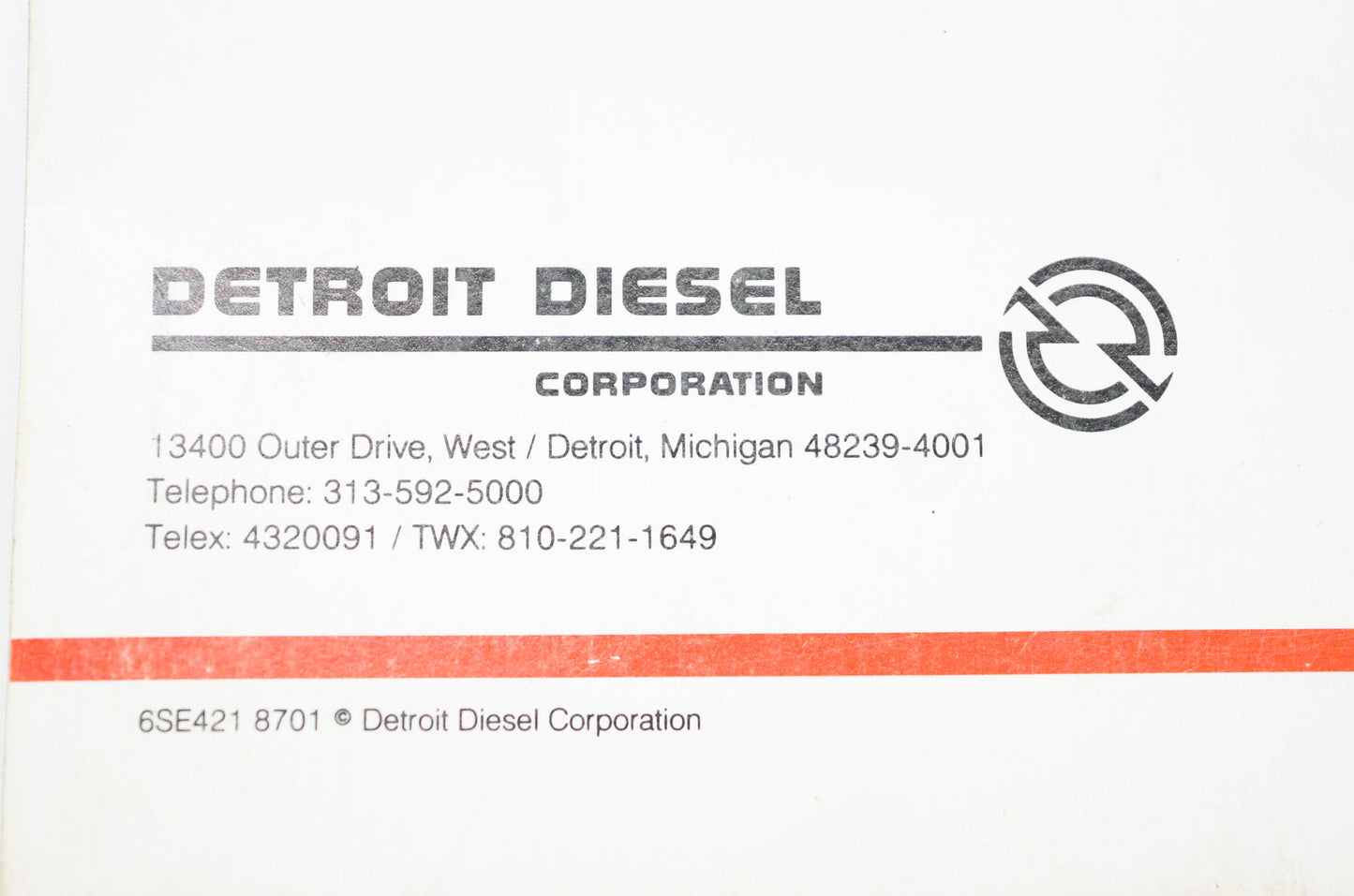 Detroit Diesel Corporation 6SE421 8701 8.2 Liter Service Manual