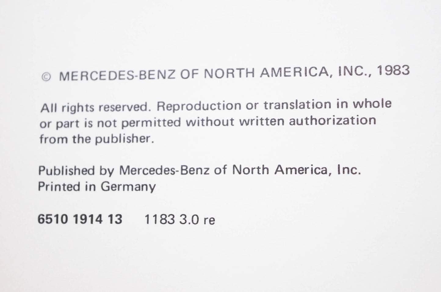 Mercedes-Benz Service 6510-1914-13 Service Manual Engine 110 Volume 2