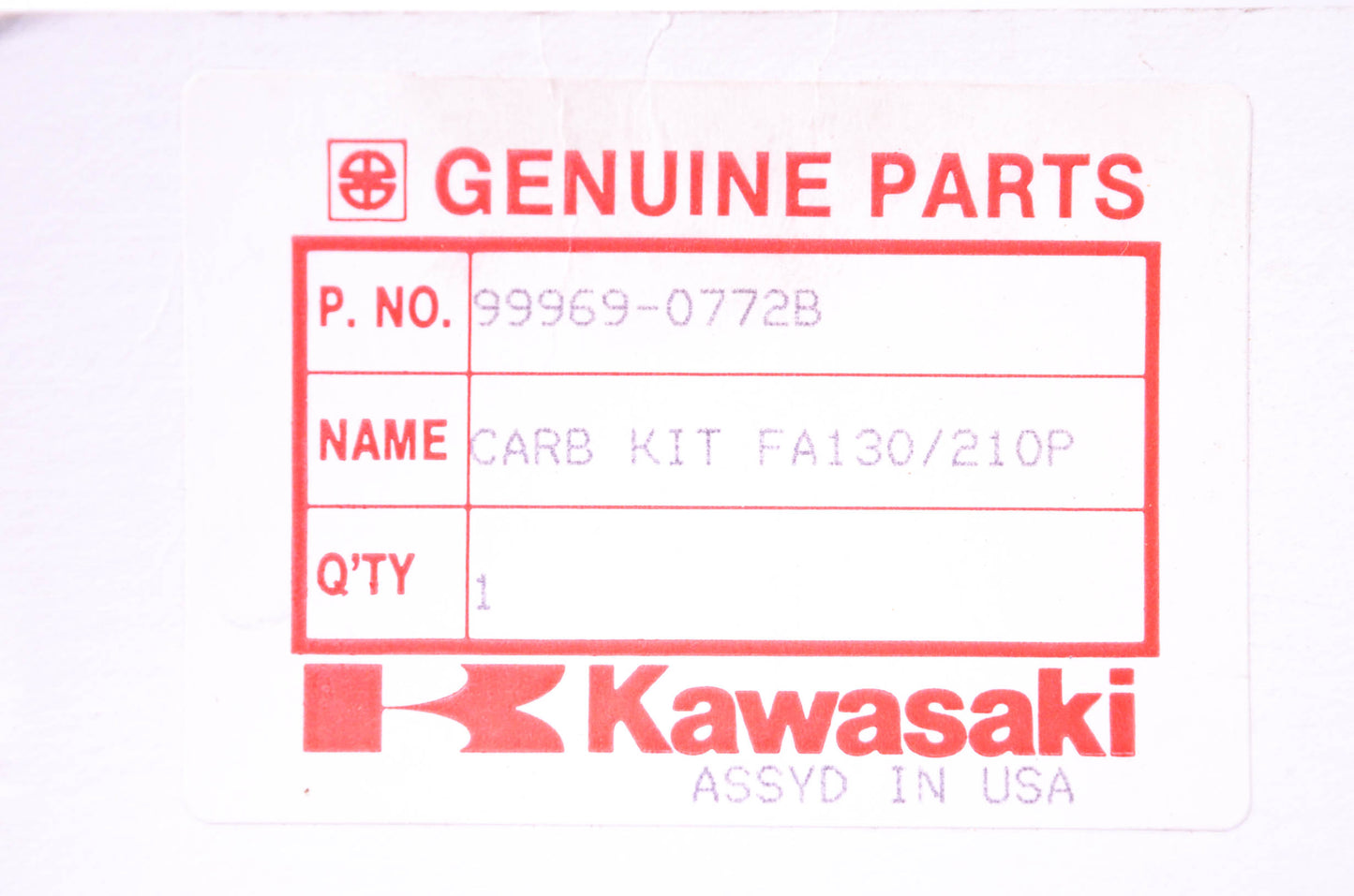 New OEM Kawasaki 99969-0772B Carburetor Gasket Kit NOS