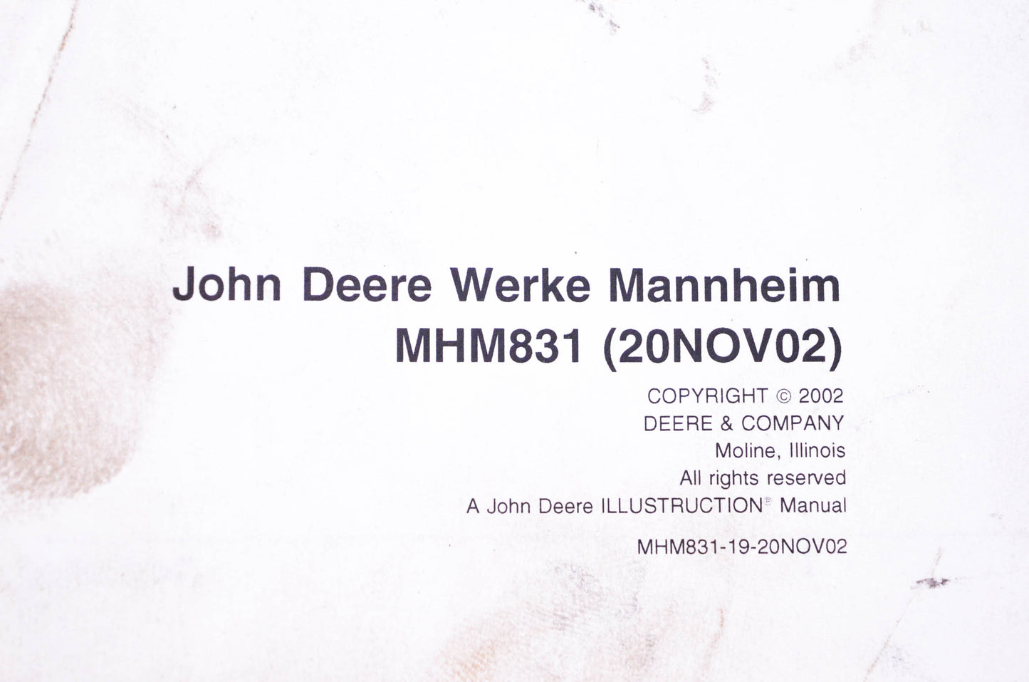 OEM John Deere MHM831 Installation Instructions Field Kits