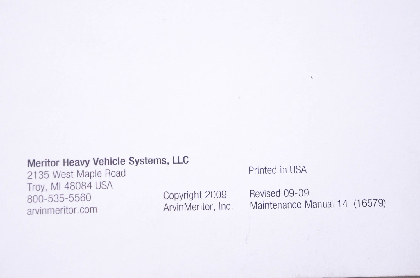 Meritor 16579 Maintenance Manual 14 Trailer Axles