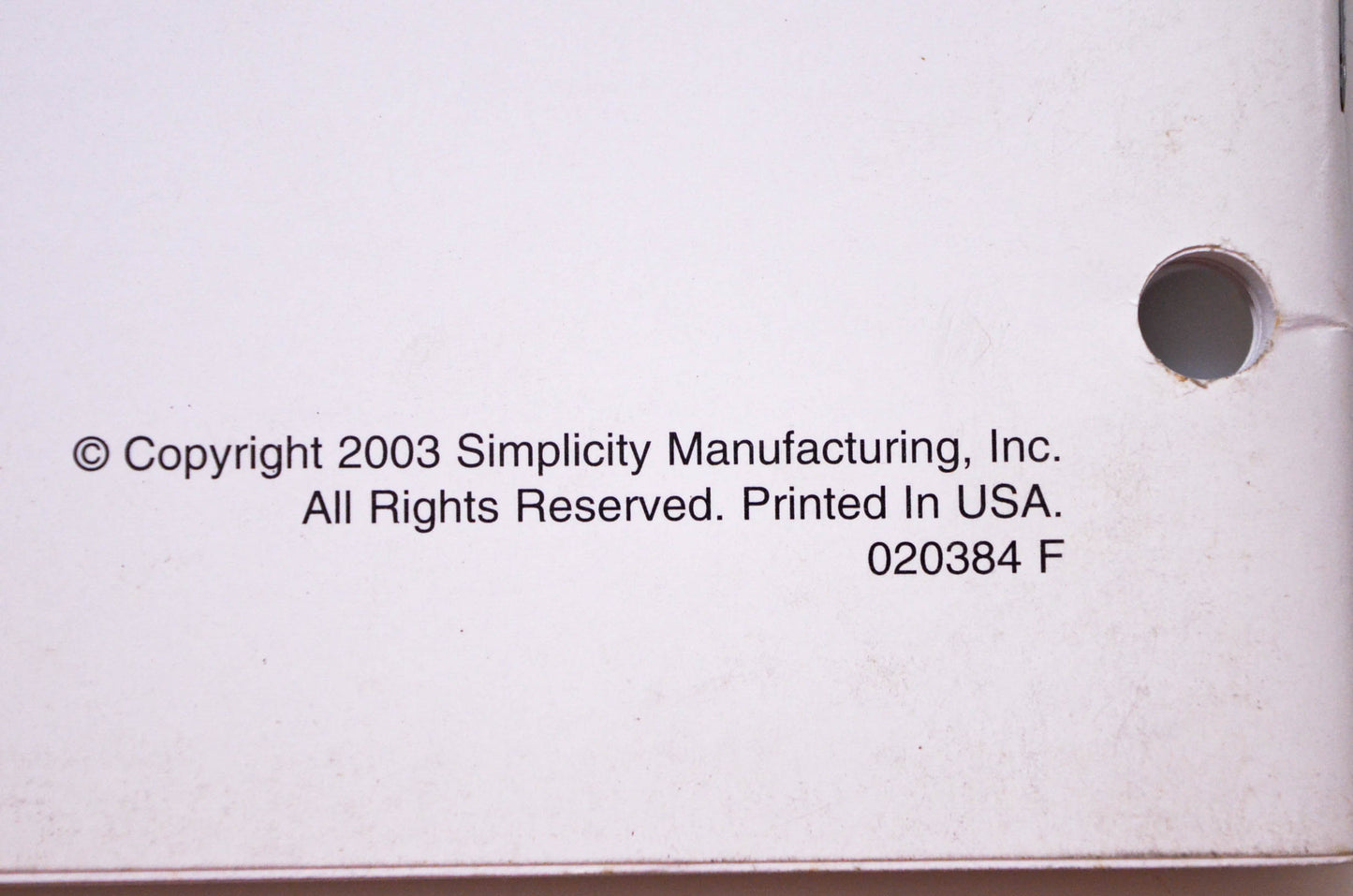 Simplicity Manufacturing 020384 F Electrical Information Manual 2003