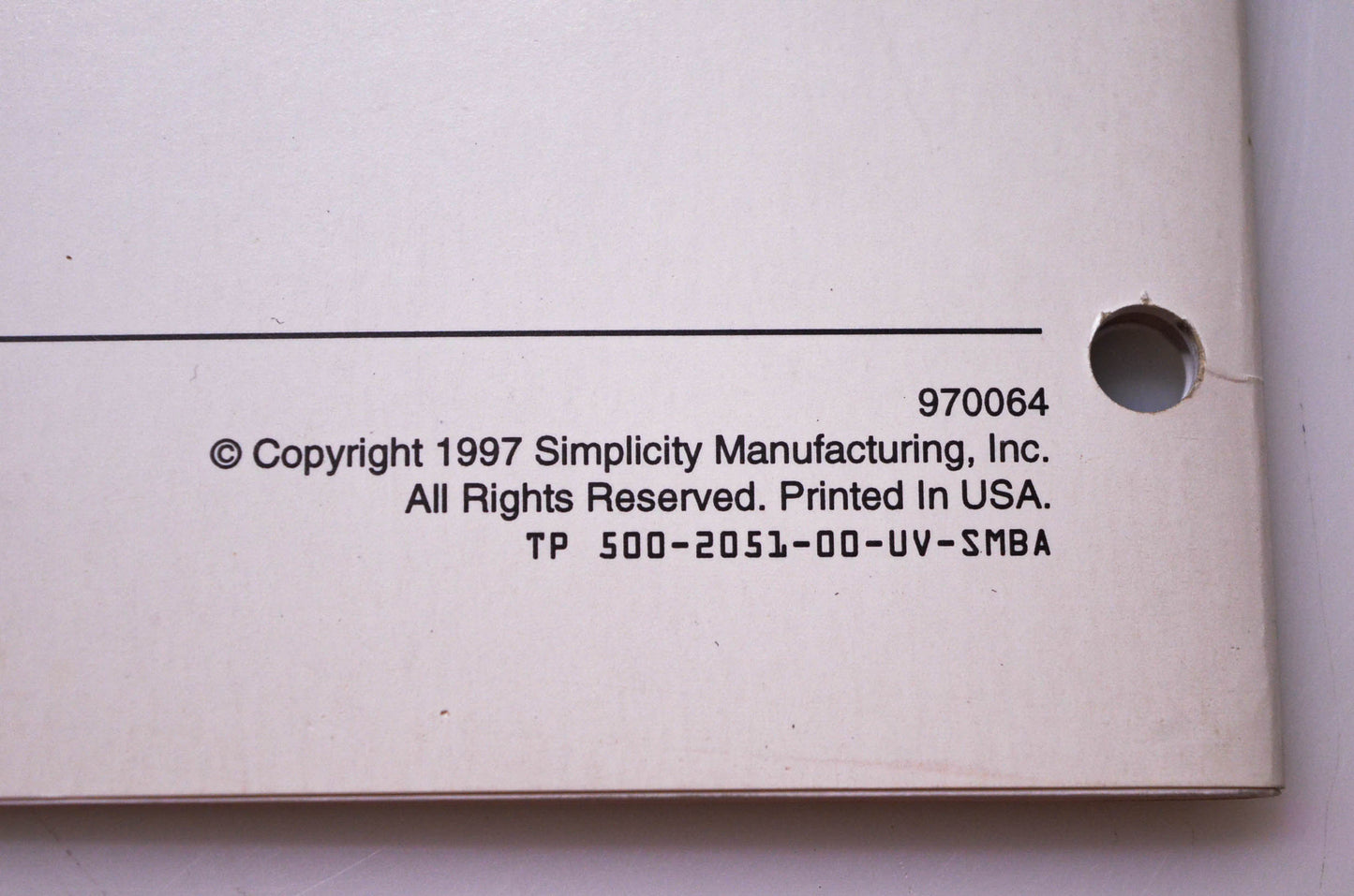 Simplicity Manufacturing 500-2051-00-UV-MBA Electrical Information Manual 1997