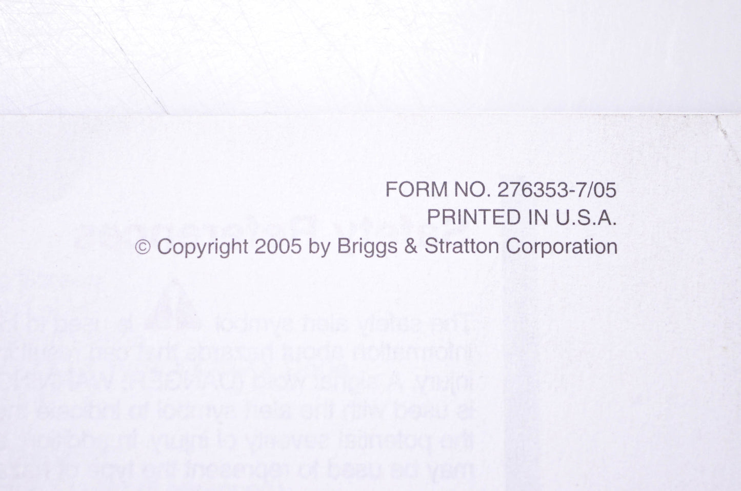 OEM Briggs & Stratton 276353 Operating & Maintenance Instructions