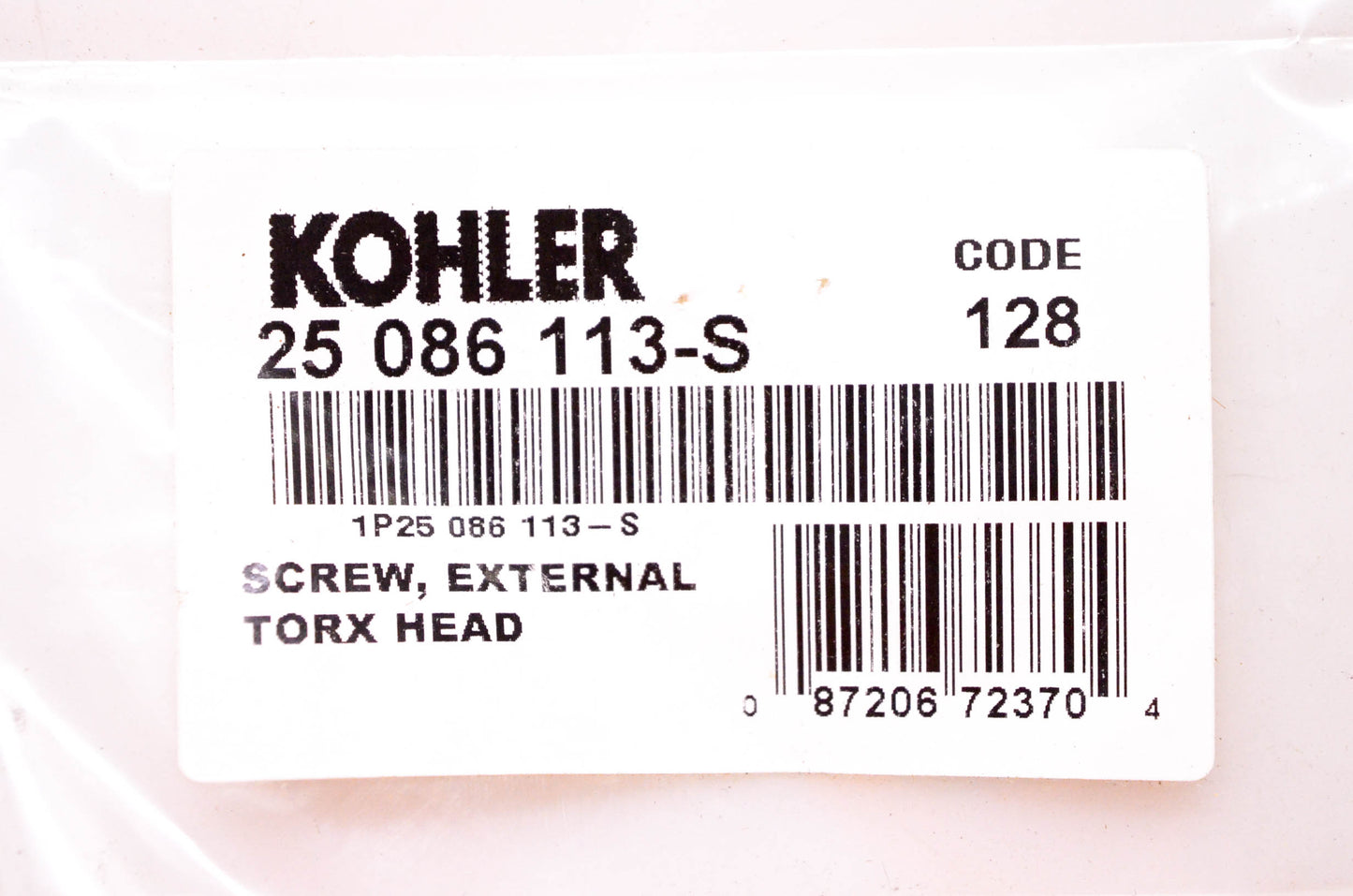 Kohler 25 086 113-S External Torx Head Screw NOS