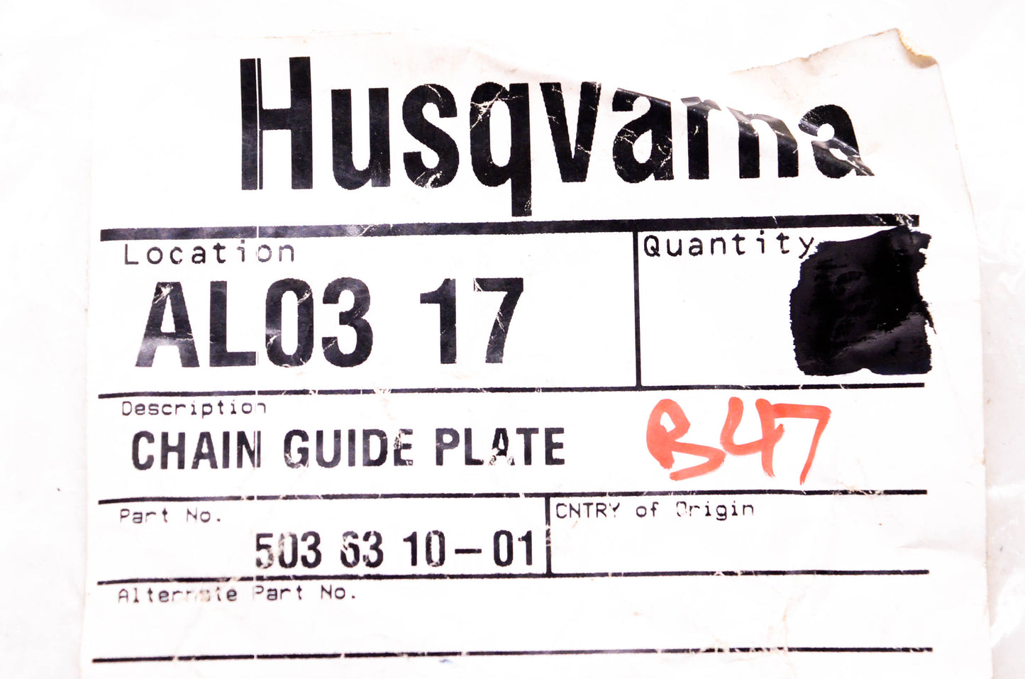 New OEM Husqvarna 503 63 10-01 Chain Guide Plate NOS