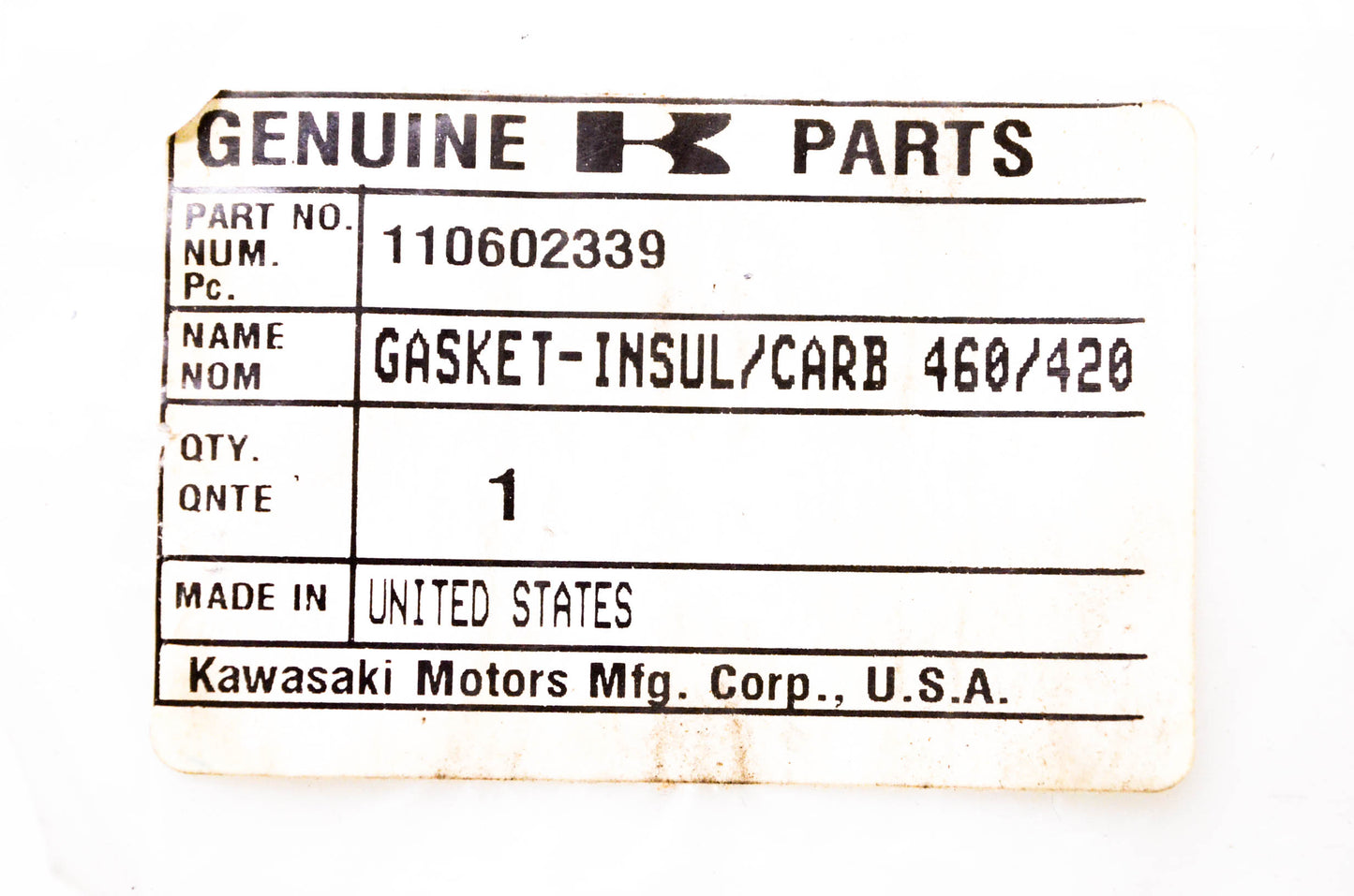 New OEM Kawasaki 110602339 Carburetor Gasket NOS