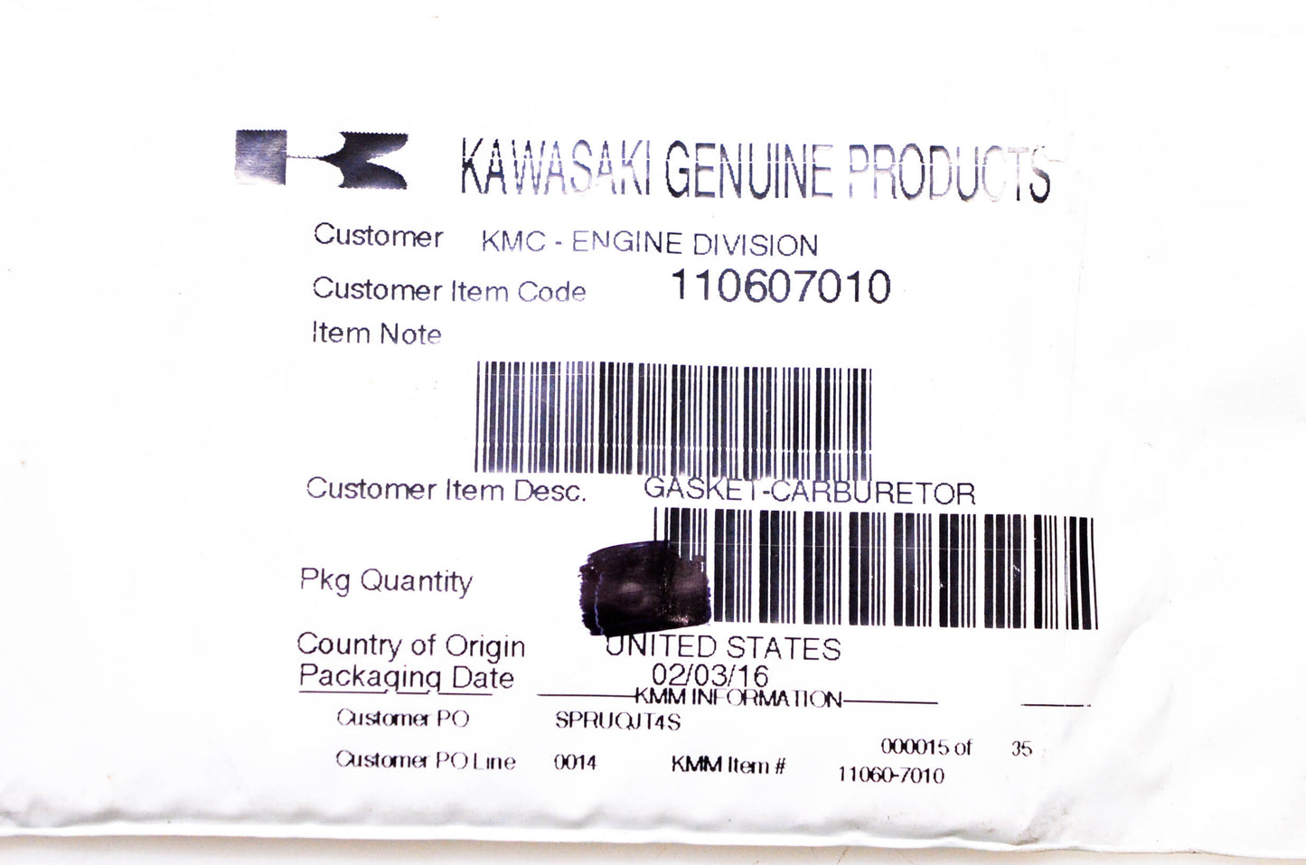 New OEM Kawasaki 110607010 Carburetor Gasket NOS