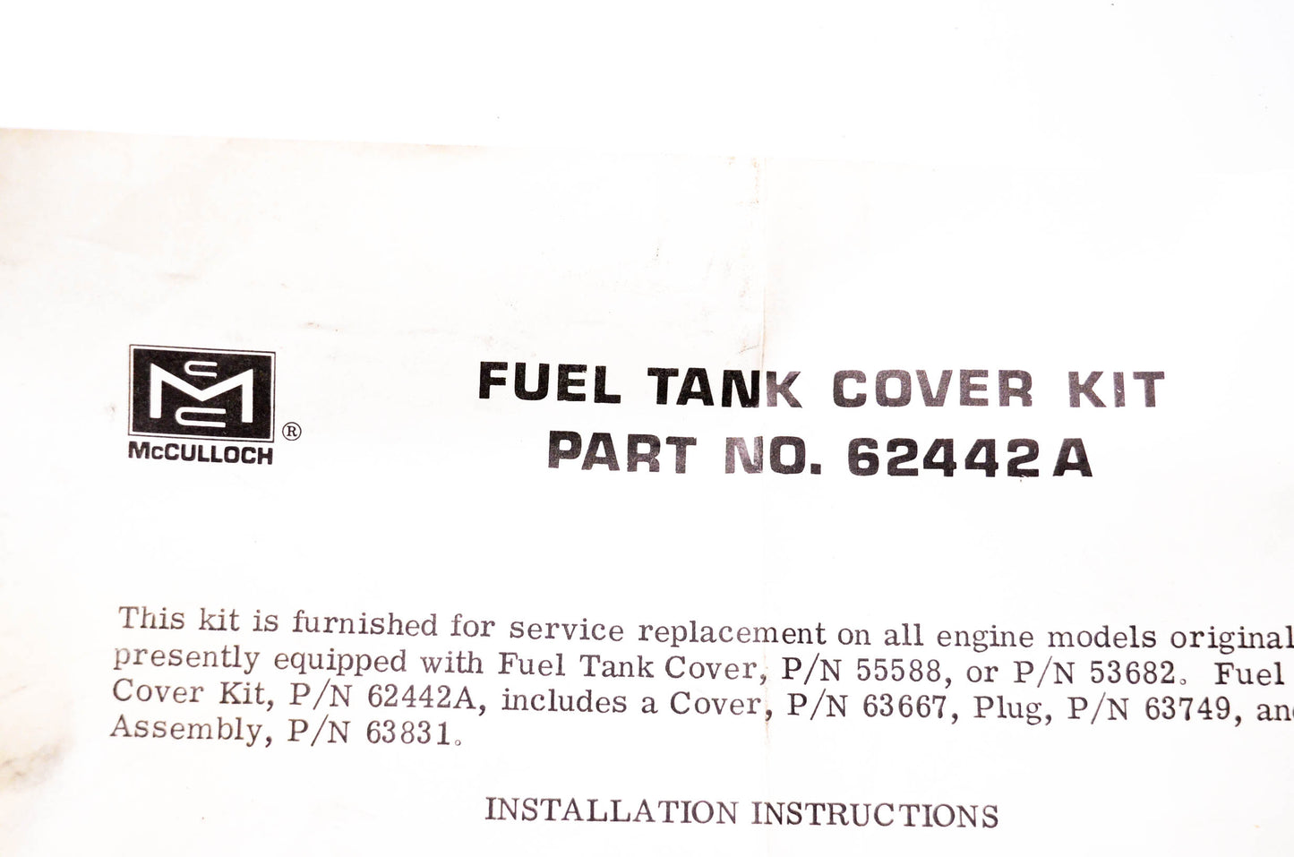 McCulloch 62442A Fuel Tank Cover Kit