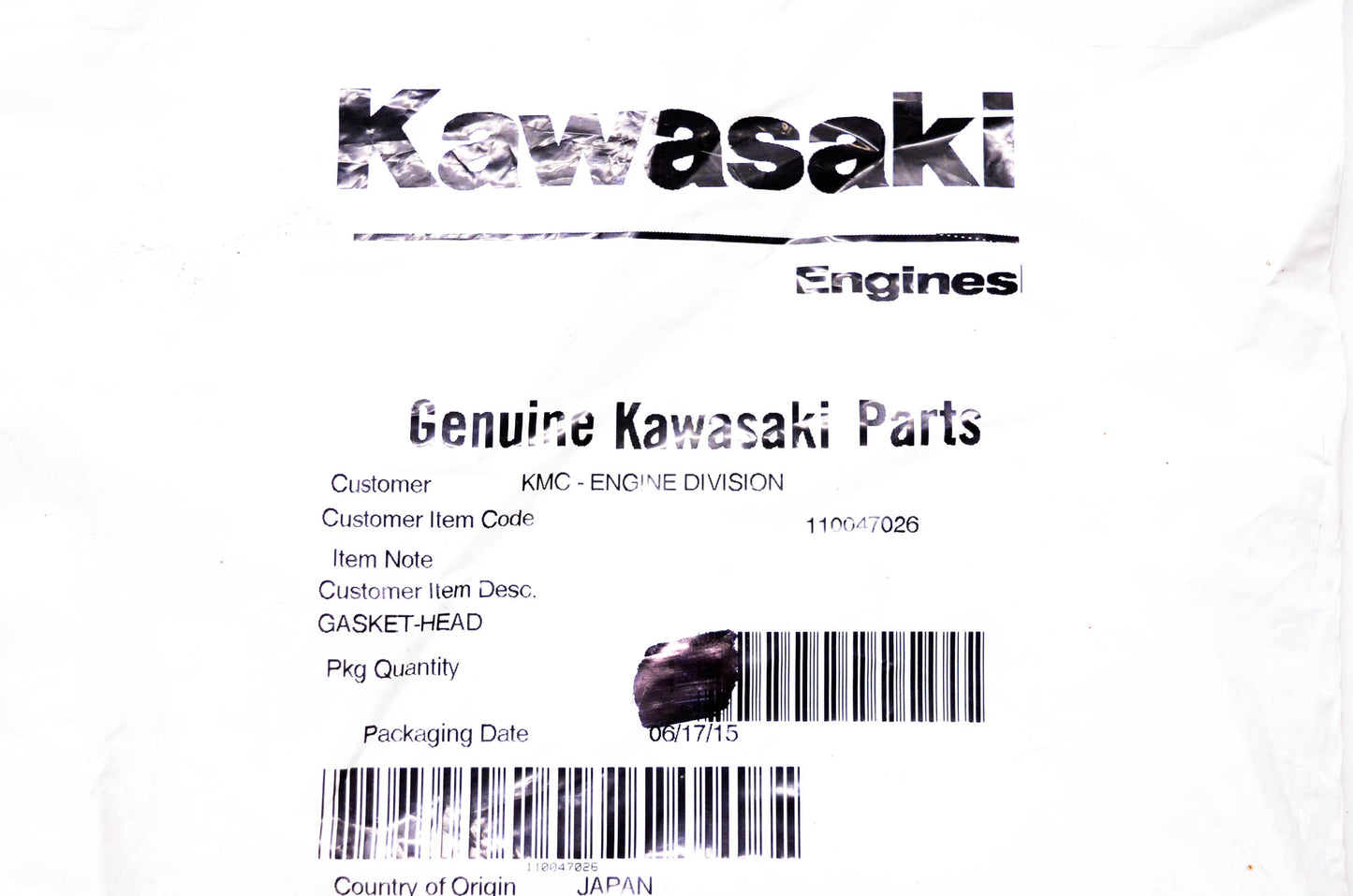 New OEM Kawasaki 110047026 Head Gasket NOS