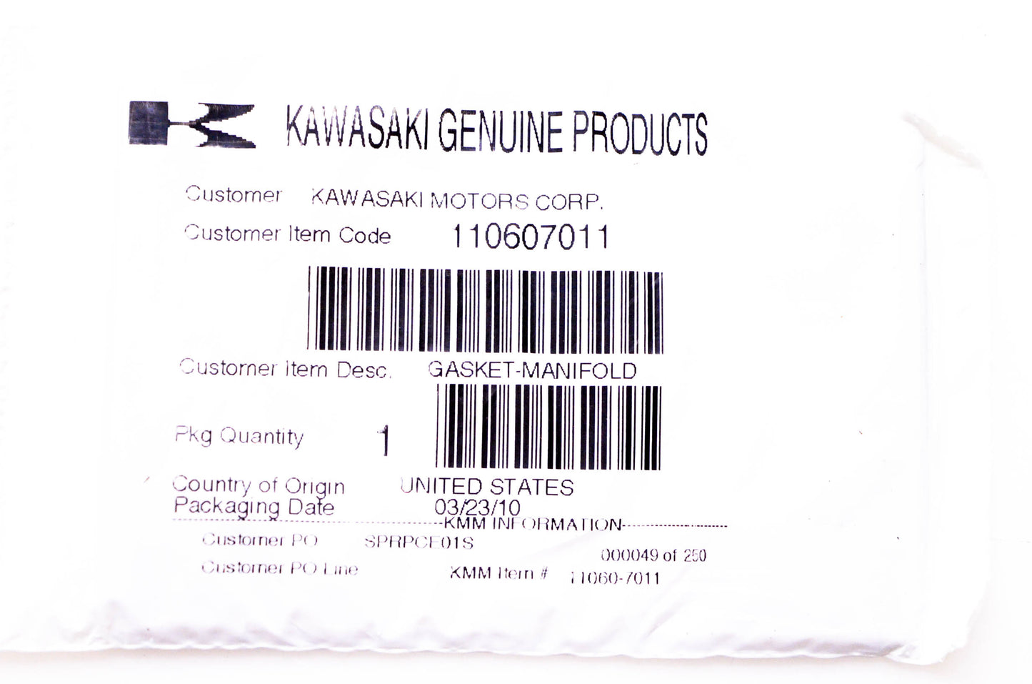 New OEM Kawasaki 110607011 Manifold Gasket NOS