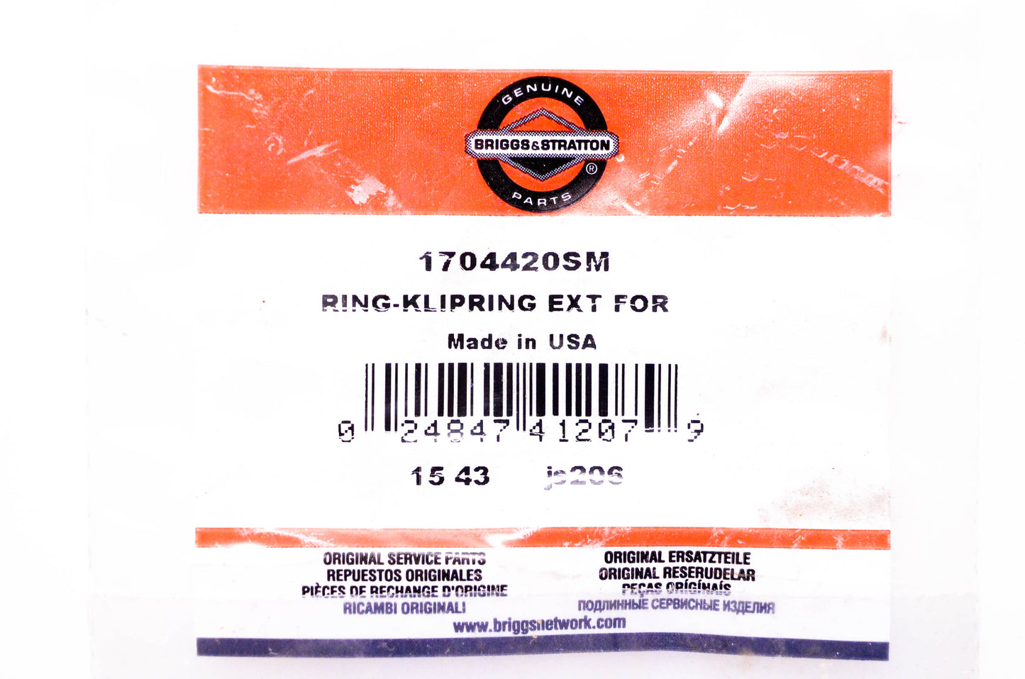 New OEM Briggs & Stratton 1704420SM Klipring Ext Ring NOS