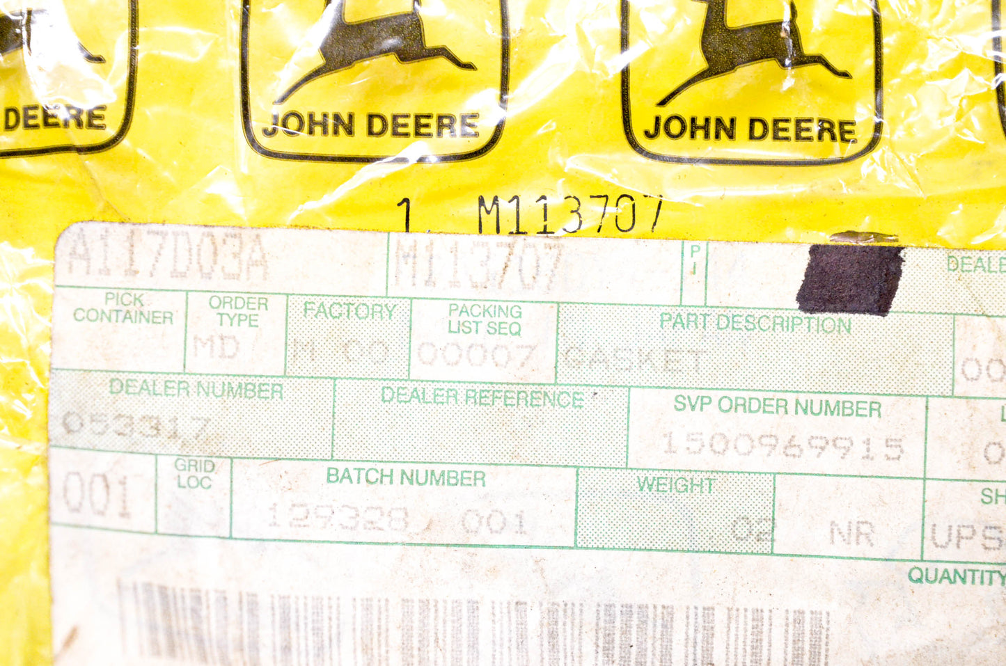 New OEM John Deere M113707 Water Pump Gasket NOS