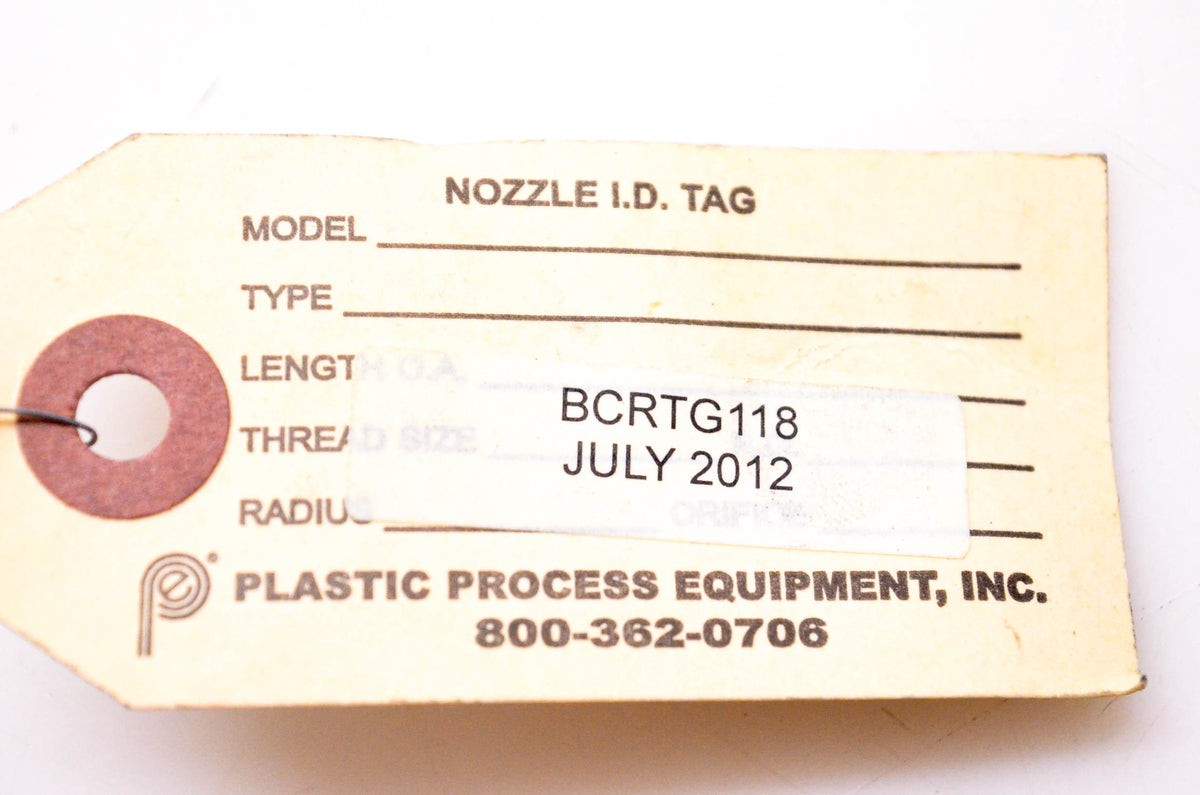 Plastic Process Equipment BCRTG118 Beryllium Copper Nozzle Tip NOS