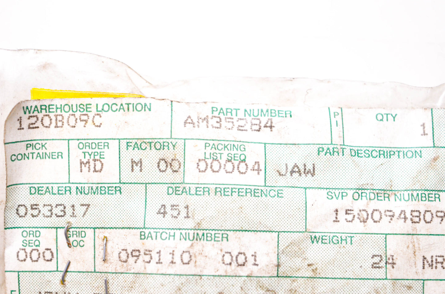 New OEM John Deere AM35284 Jaw NOS