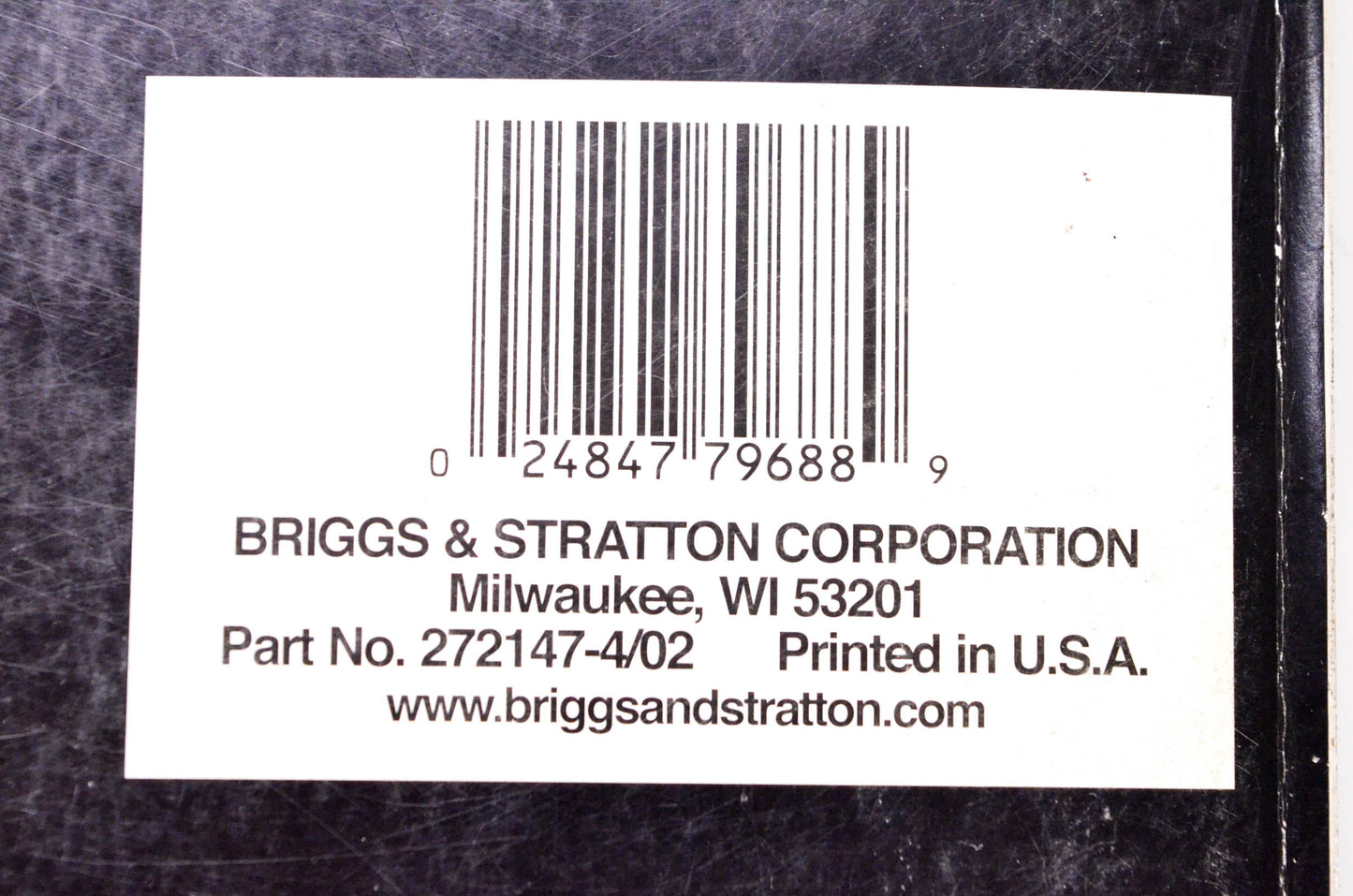 OEM Briggs & Stratton 272147-4 Single Cylinder OHV Repair Manual
