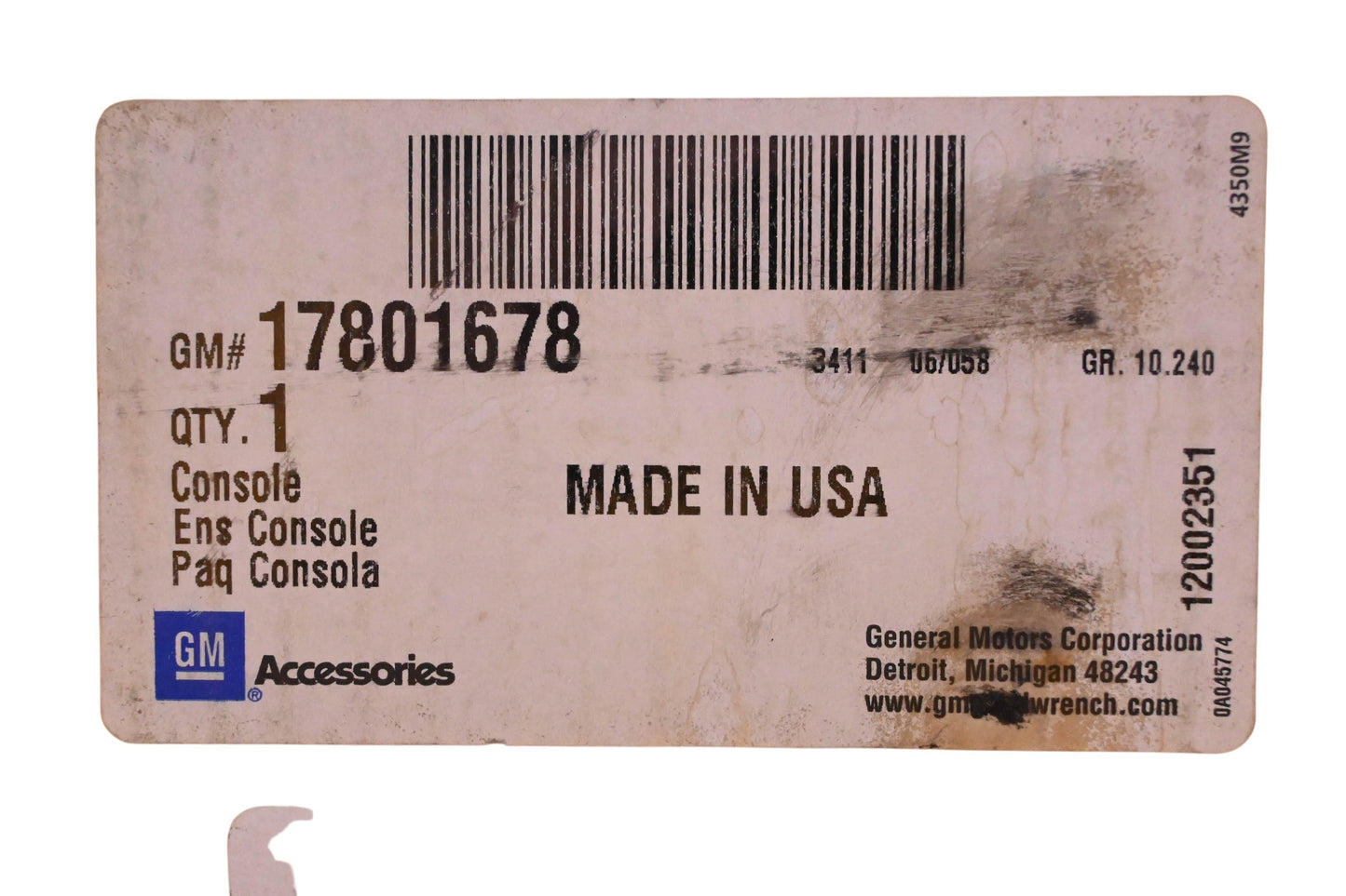 General Motors 17801678 Floor Console Assembly NOS