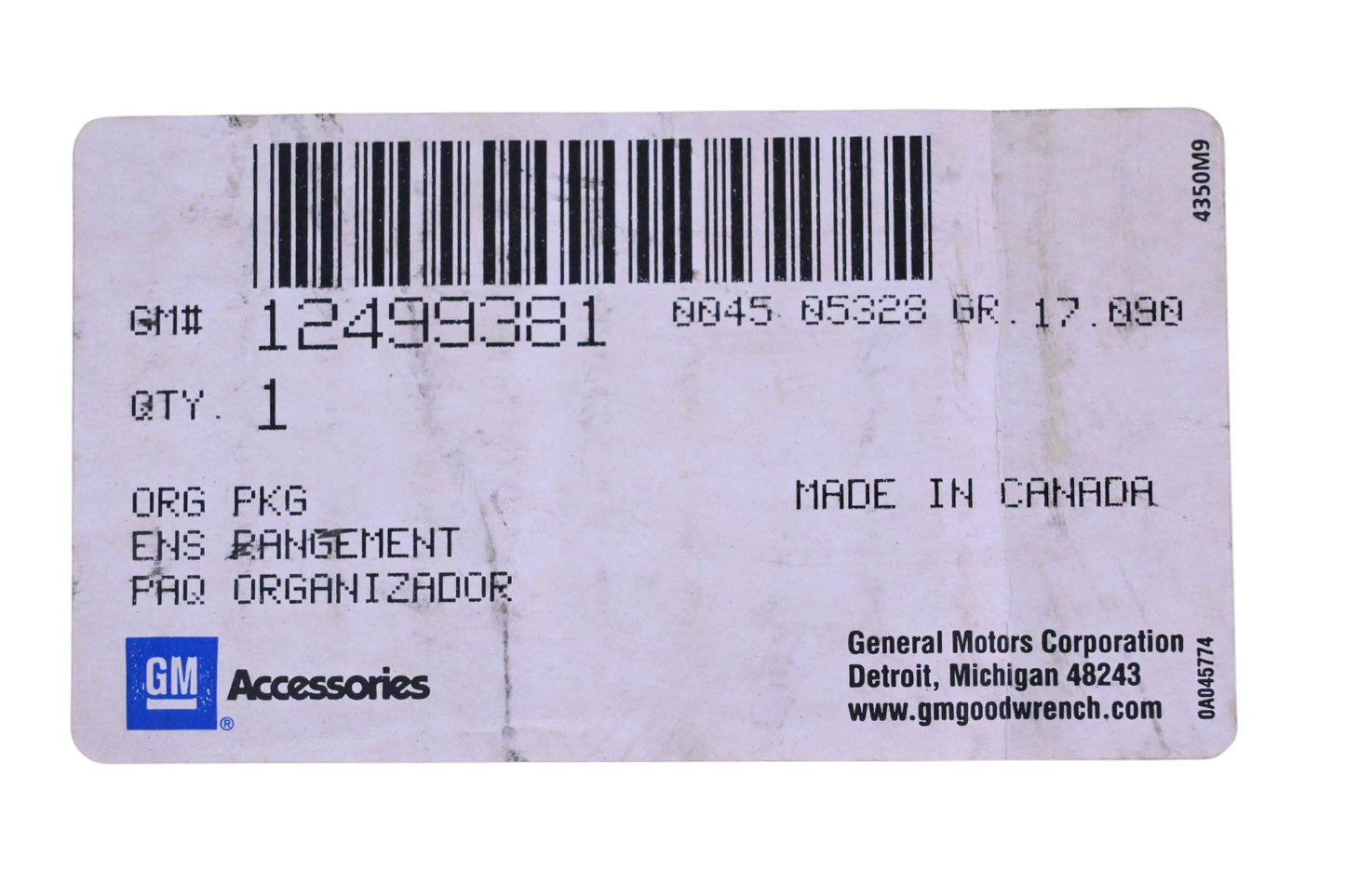 General Motors 12497981 Grey Cargo Area Organizer Assembly NOS
