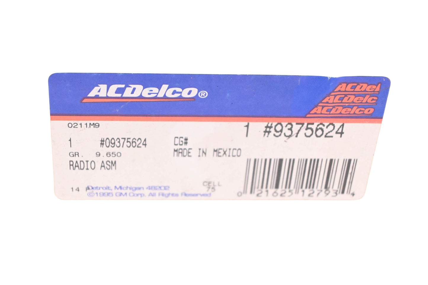 ACDelco 9375624 AM/FM Radio Assembly NOS