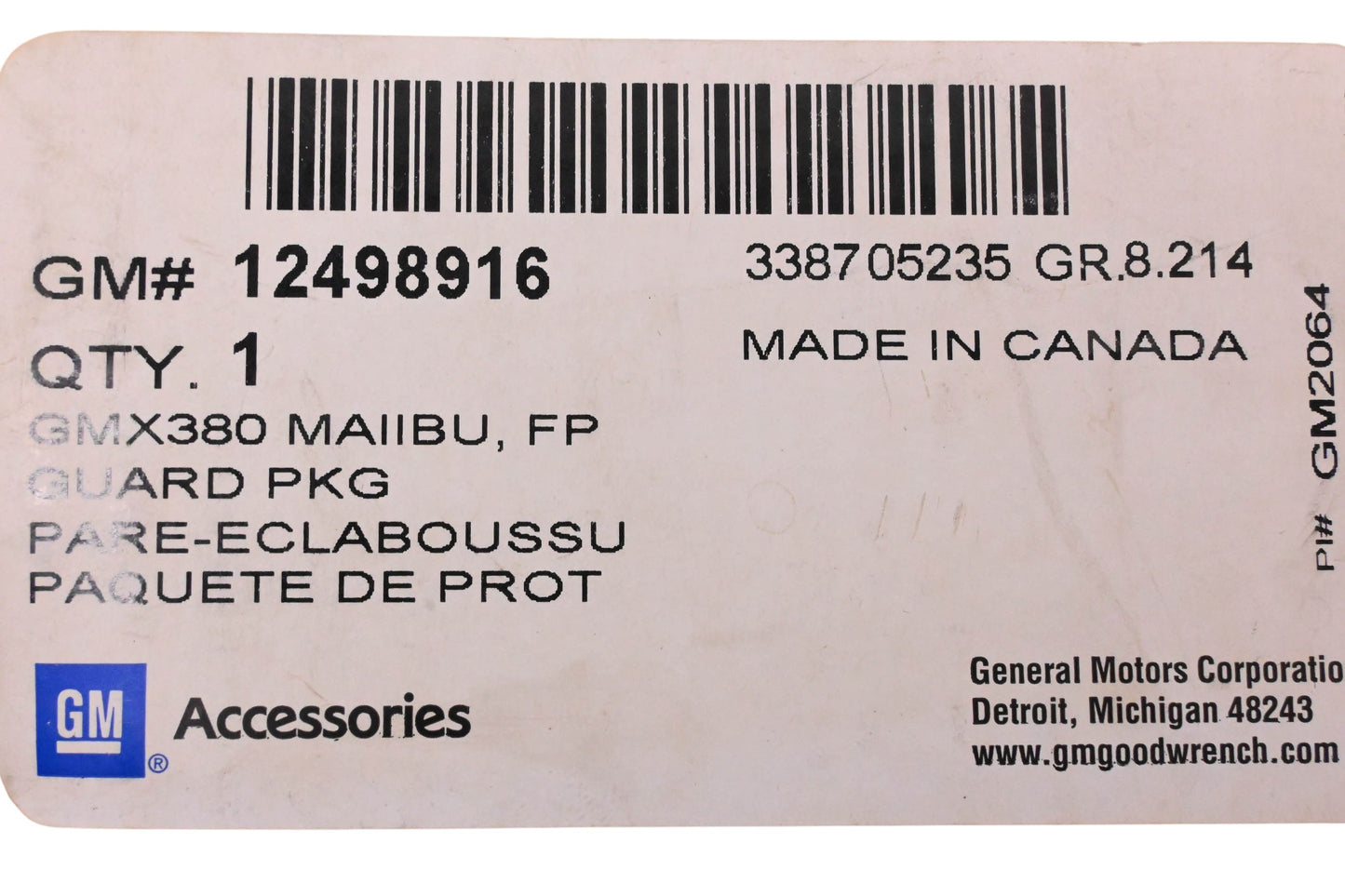 General Motors 12498916 Splash Guard Mud Flap Kit NOS