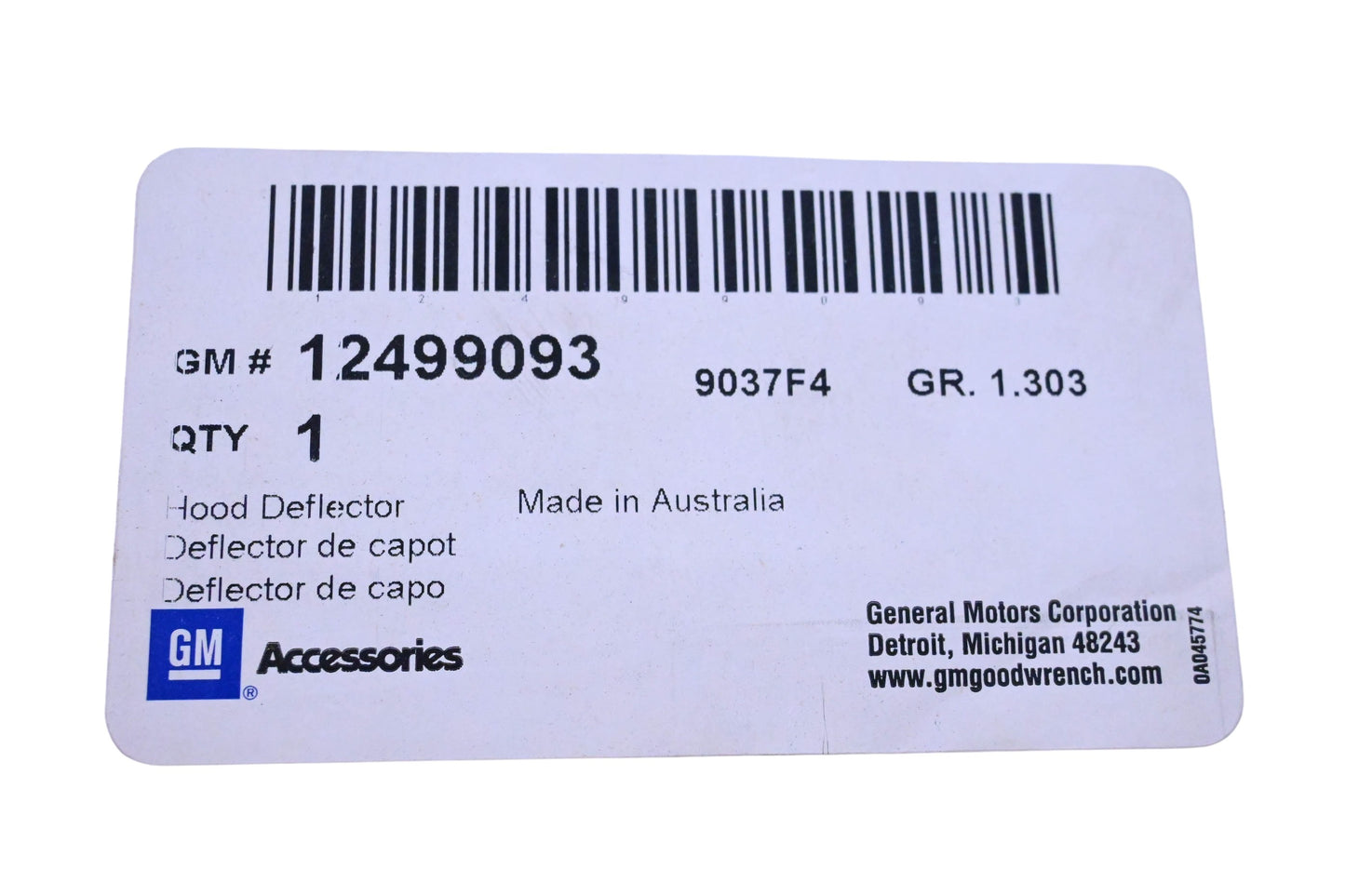 General Motors 12499093 Silver Molded Hood Protector NOS