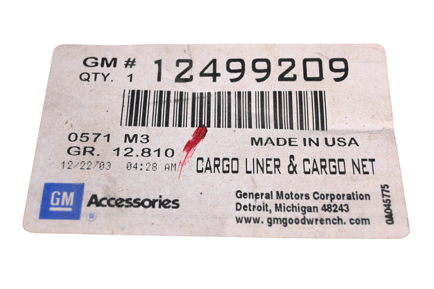General Motors 12499209 Rear Compartment Cargo Liner NOS