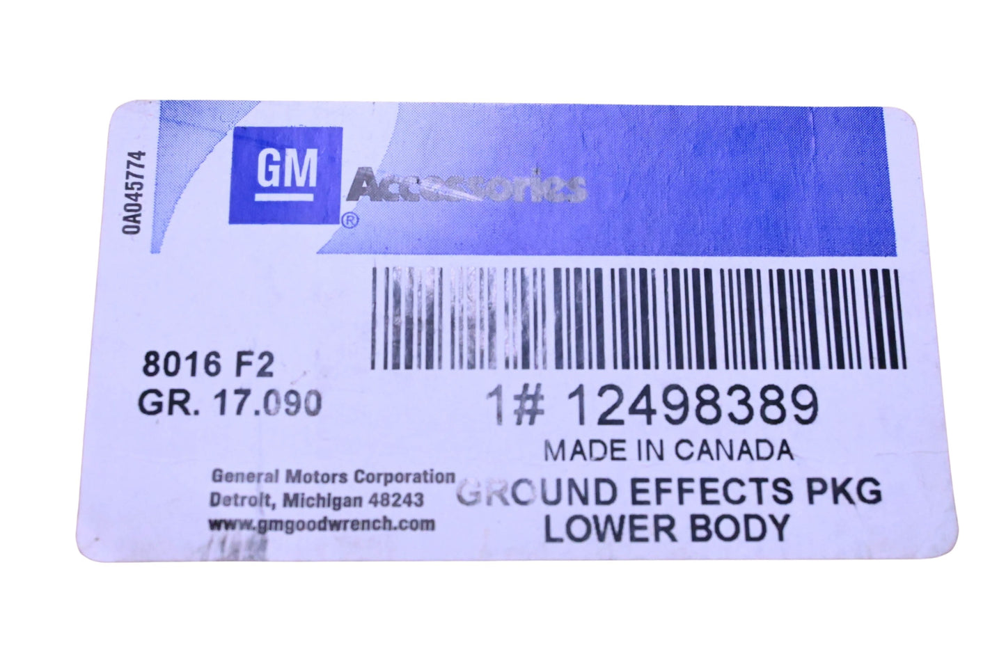 General Motors 12498389 Lower Body Ground Effects Kit NOS