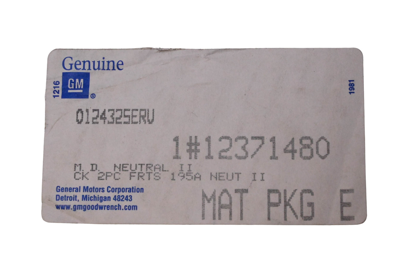 General Motors 12371480 Front Carpet Mat Kit NOS