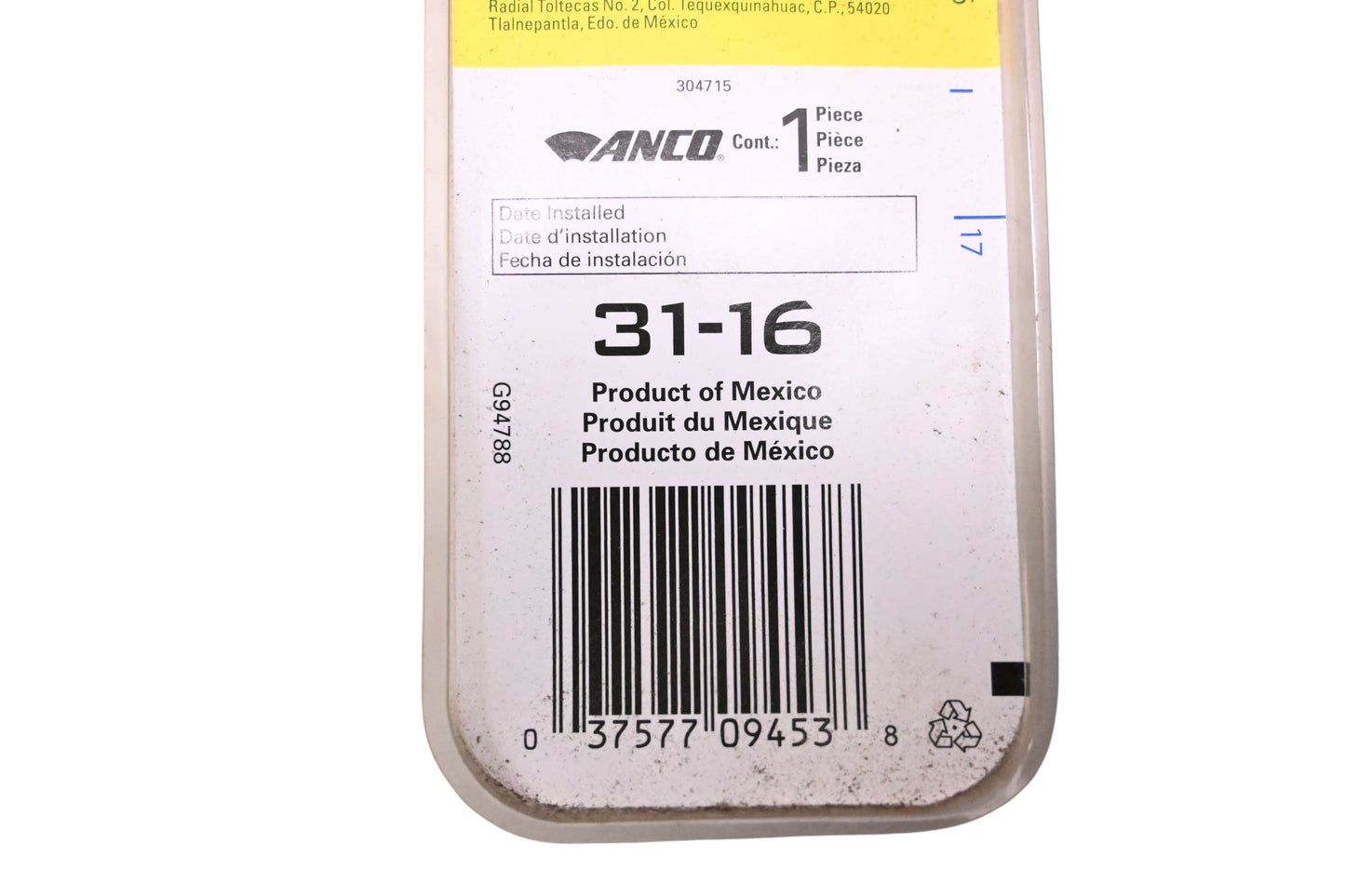 Anco 31-16 16" Windshield Wiper Assembly NOS