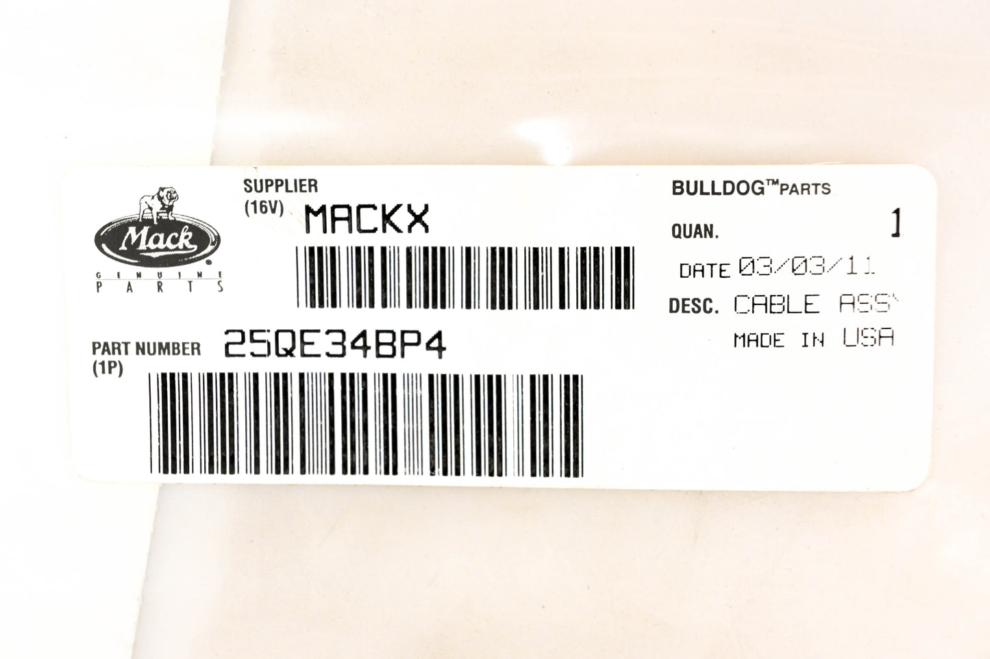 Mack 25QE34BP4 Air Resevoir Cable NOS