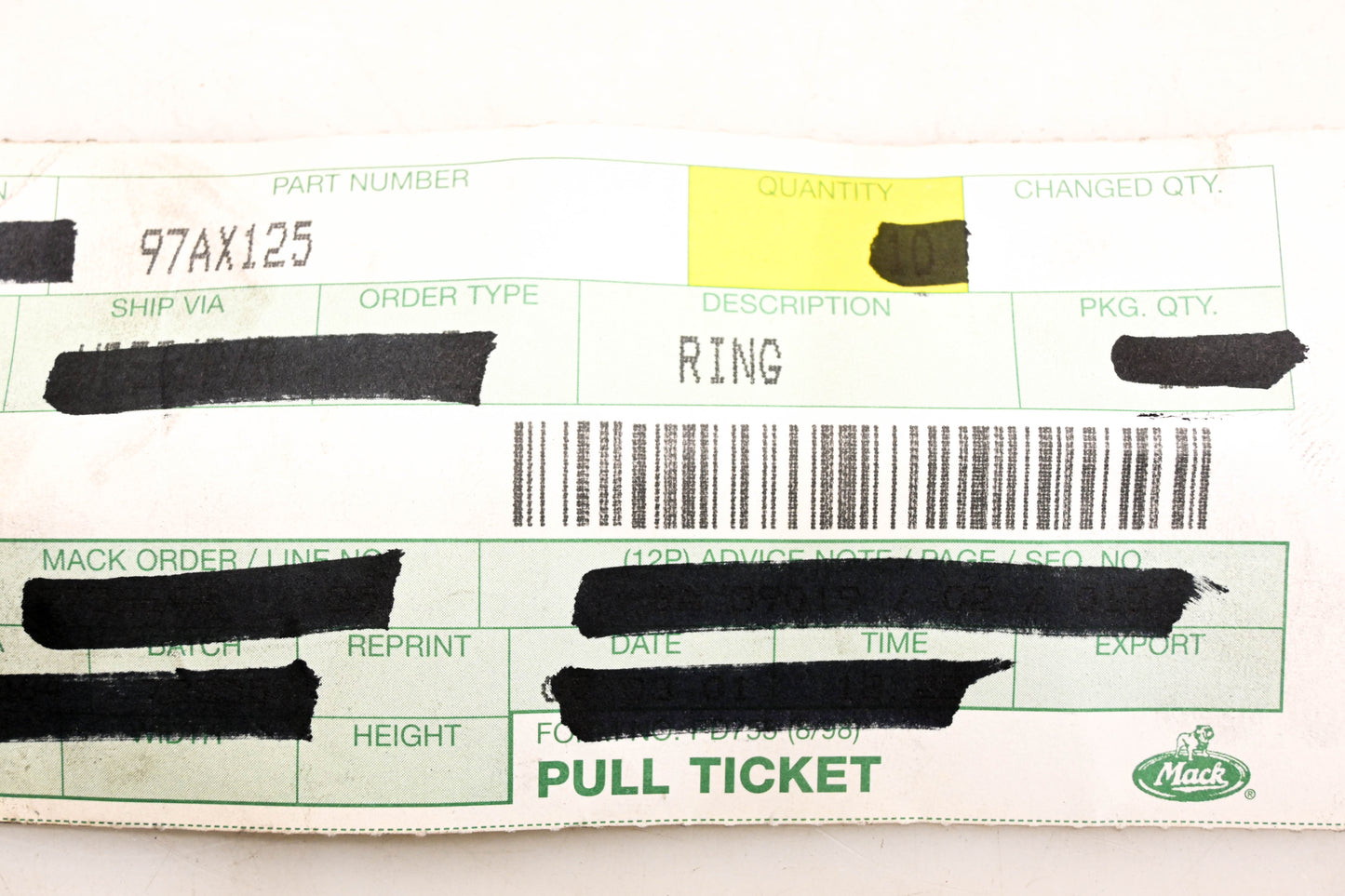 Mack 97AX125 Retaining Ring NOS