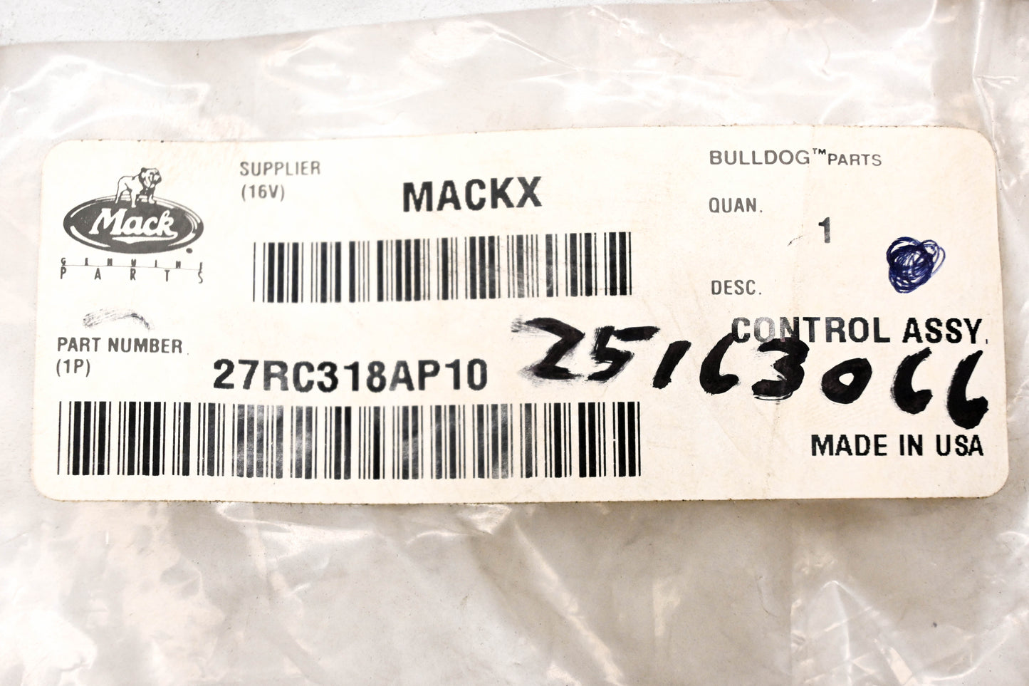Mack 27RC318AP10 Control Cable NOS