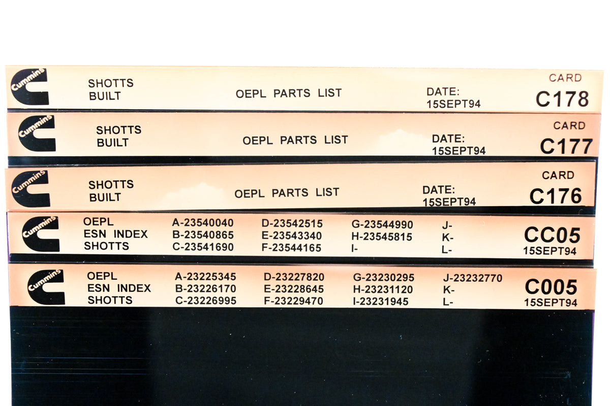 Cummins CC05, C005, C178 1994 Shotts OEPL Parts List & ESN Index Lot Of 5 Microfiche NOS