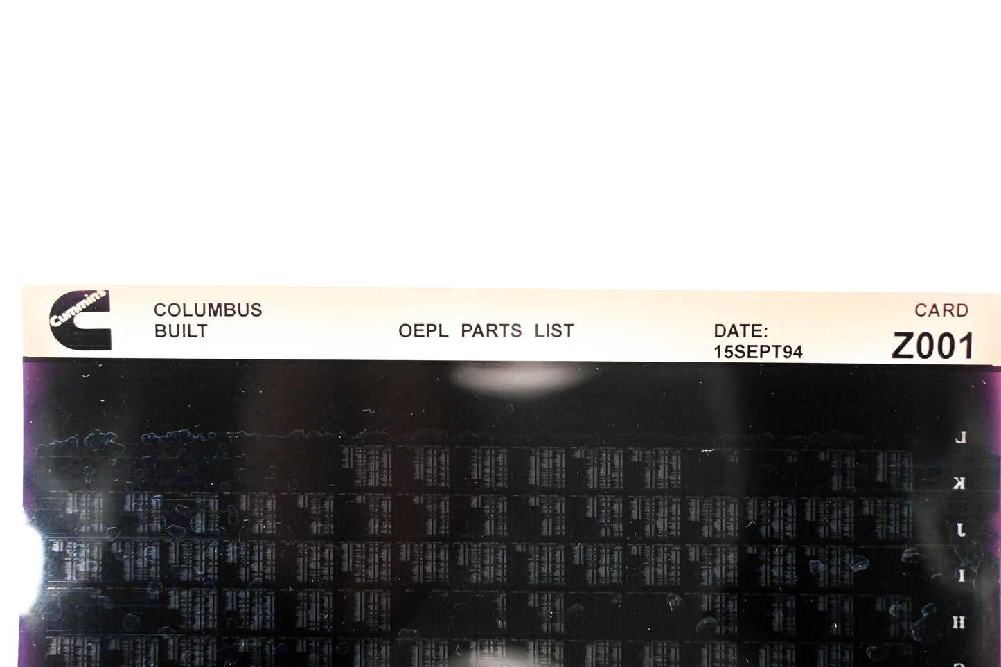Cummins Z001 1994 Columbus OEPL Parts List Microfiche NOS