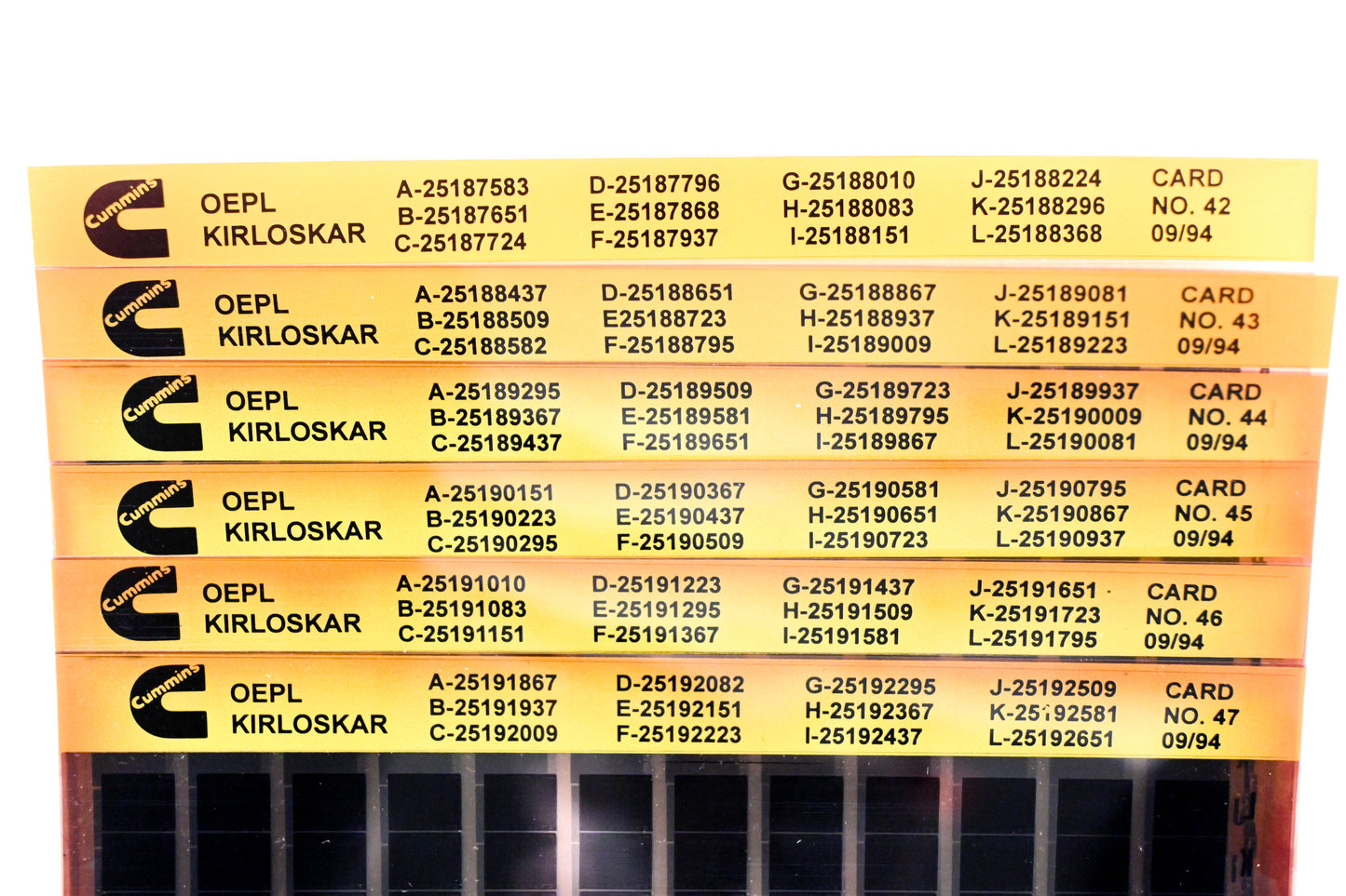 Cummins Card 42, Card 45, Card 47 1994 Kirloskar OEPL List Lot of 6 Microfiche NOS