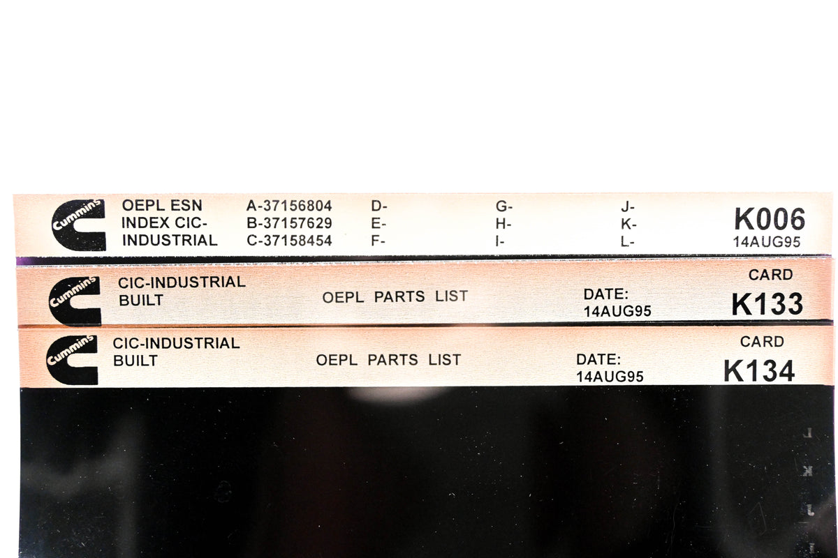 Cummins K006, K133, K134 1995 CIC Industrial OEPL Parts List & ESN Index Lot of 3 Microfiche NOS