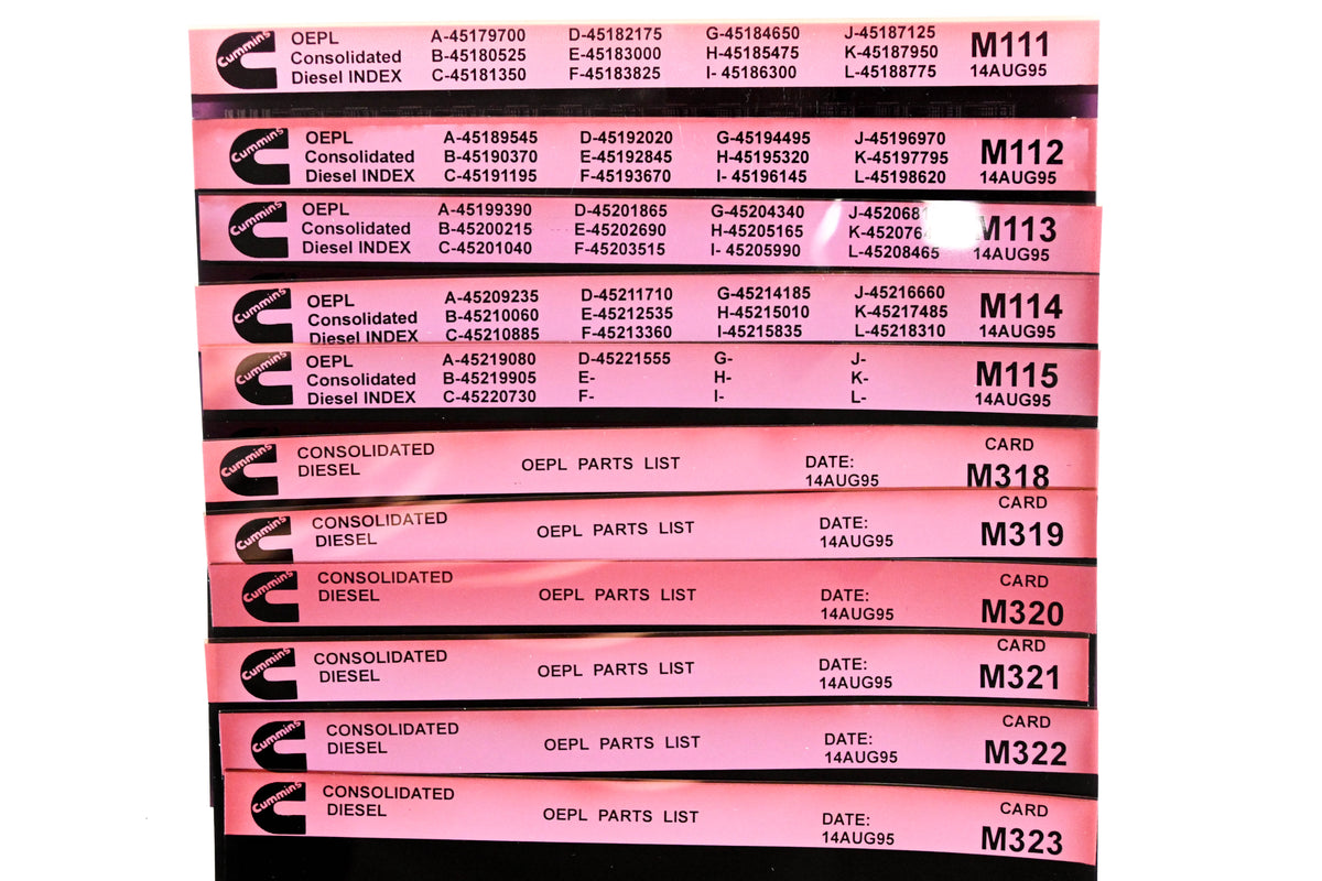 Cummins M111, M315, M323 1995 Consolidated Diesel OEPL Parts List & ESN Index Lot of 10 Microfiche NOS